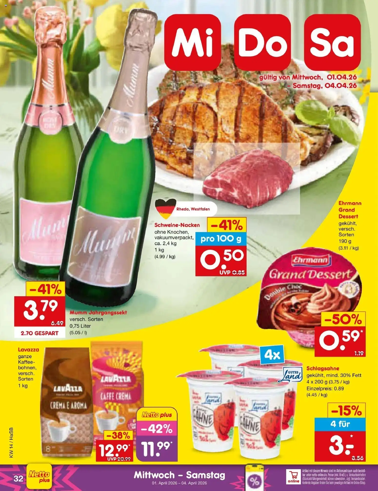Netto Marken-Discount Prospekt Wuppertal	 – gültig ab 29.03.2026 | Seite: 46 | Produkte: Lavazza, Schlagsahne, Kaffee, Schweinenacken