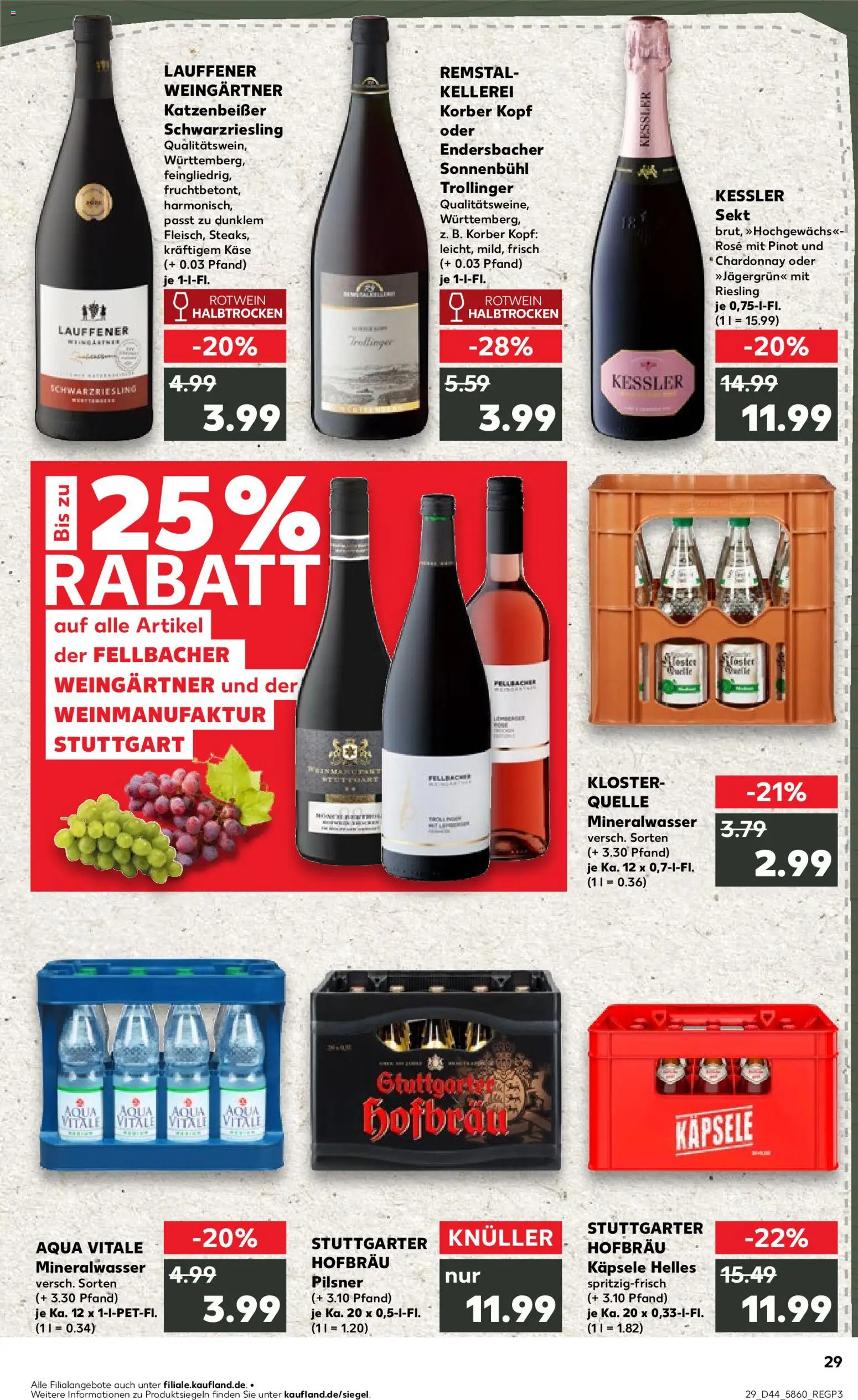Kaufland prospekt Stuttgart	 – gültig ab 02.11.2025 | Seite: 29 | Produkte: Käse, Rotwein, Sekt, Mineralwasser