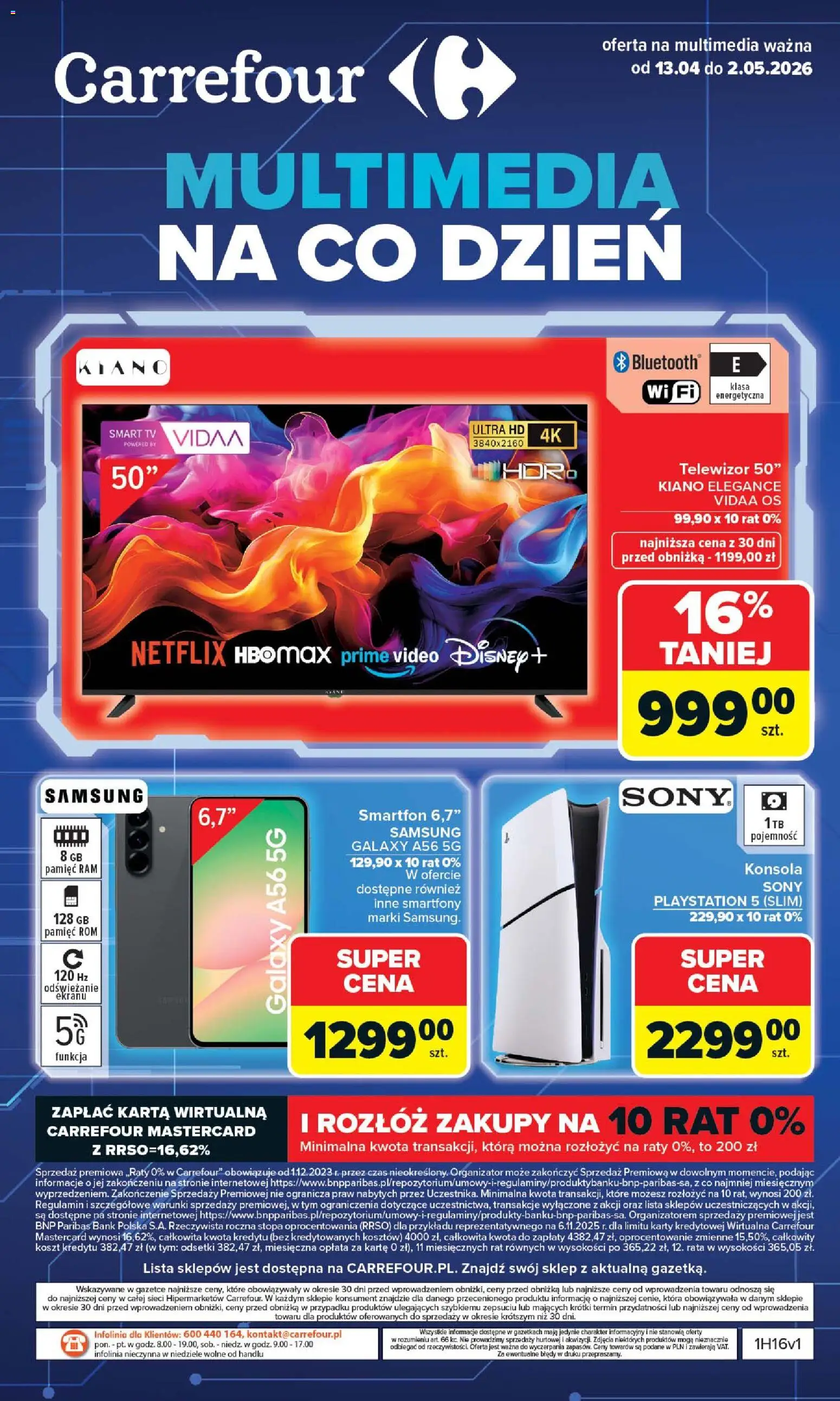 Carrefour gazetka - Multimedia od 13.04.2026 | Strona: 1 | Produkty: Karta, Smartfon, Telewizor, Playstation