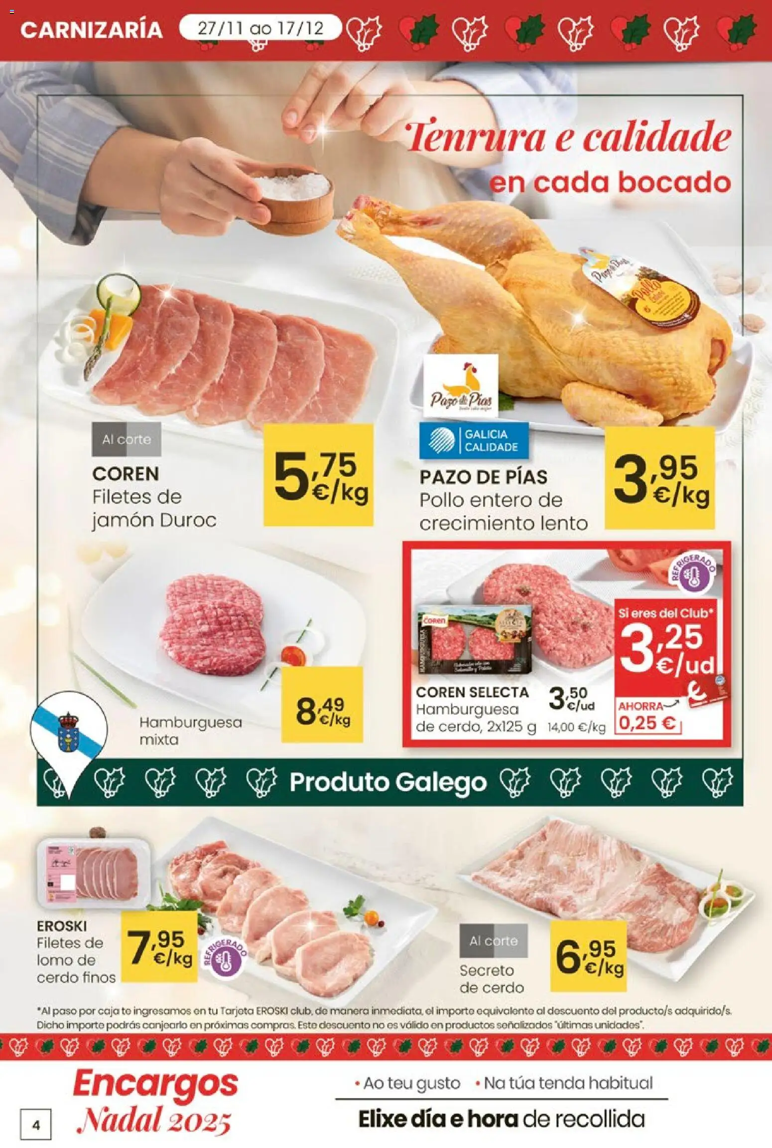 Eroski - Center │ válido desde el 27.11.2025 | Página: 4 | Productos: Jamón, Cerdo, Σοκολατούχο γάλα, Caja