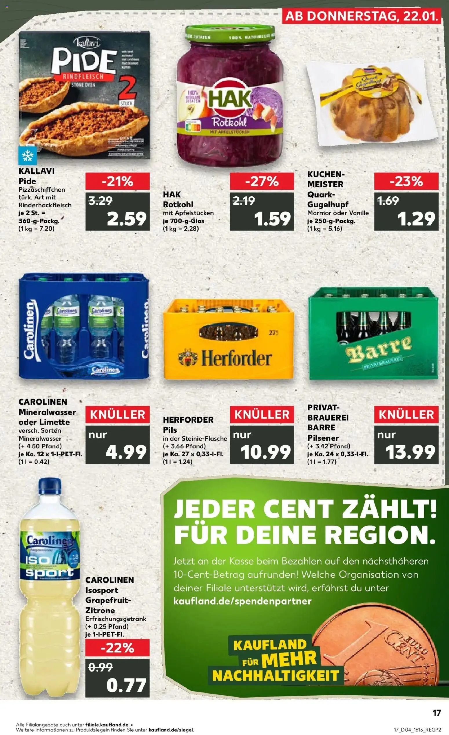 Kaufland prospekt Lübbecke	 – gültig ab 22.01.2026 | Seite: 17 | Produkte: Quark, Mineralwasser, Zitrone, Kuchen