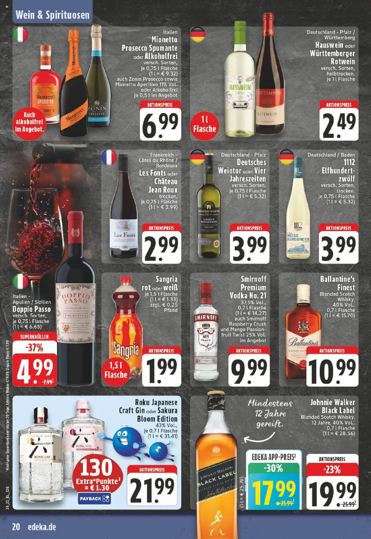 Edeka Prospekt 	 - gültig ab dem 18.08.2025 | Seite: 20 | Produkte: Whisky, Rotwein, Vodka, Gin