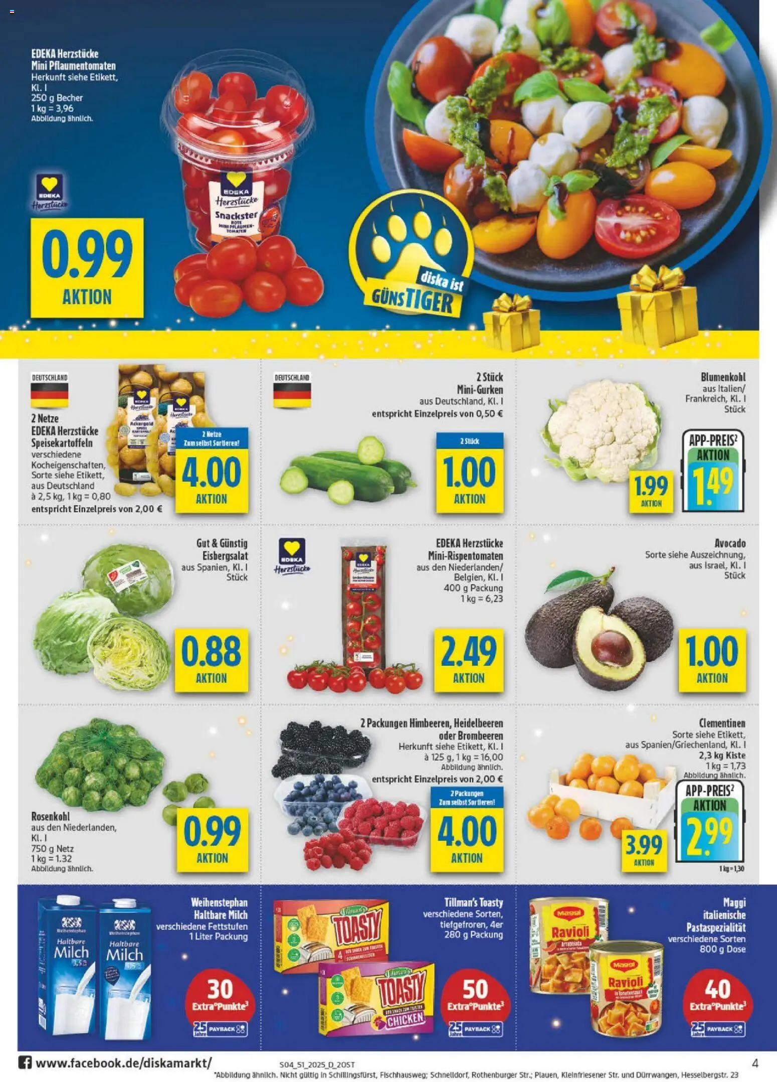 Diska - Diska Angebote Sachsen-Thüringen KW51 – gültig ab 15.12.2025 | Seite: 4 | Produkte: Maggi, Milch, Heidelbeeren, Blumenkohl