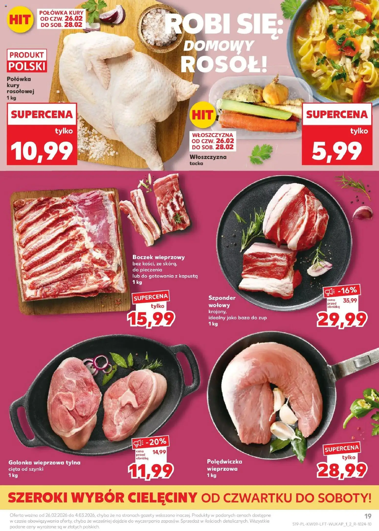 Kaufland gazetka od 26.02.2026 | Strona: 19 | Produkty: Boczek wieprzowy, Polędwiczka wieprzowa, Golonka wieprzowa, Boczek