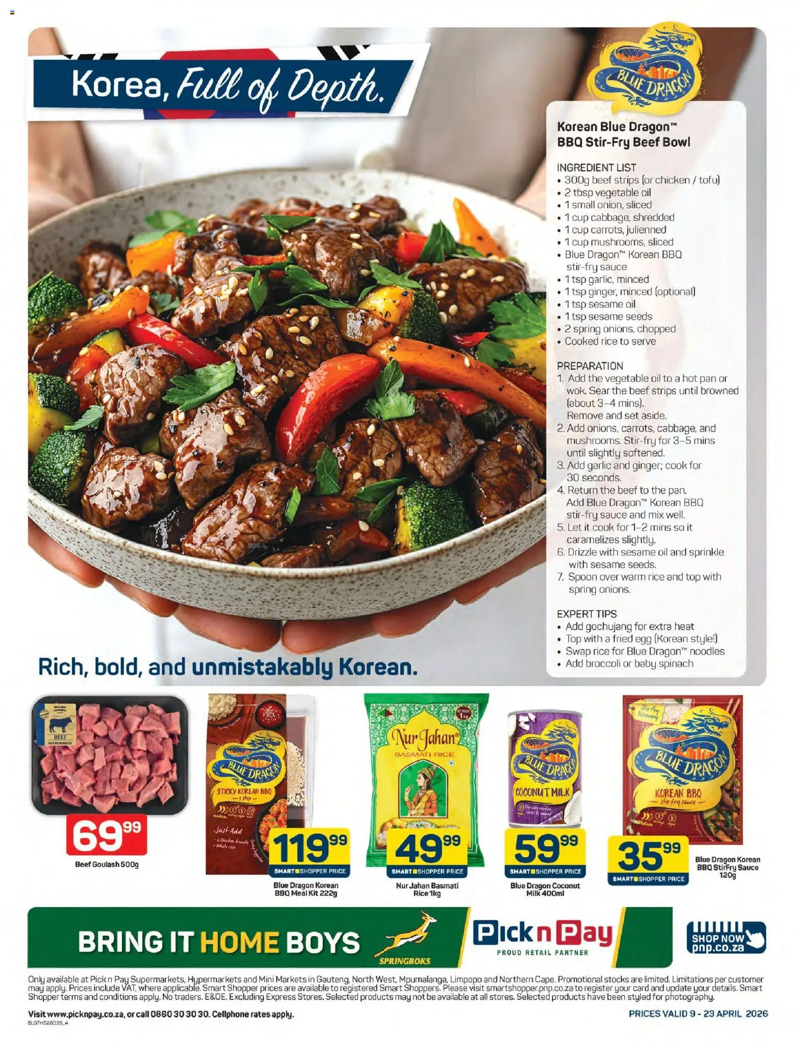 New Pick n Pay catalogue – valid from 09.04.2026 | Page: 4 | Products: Bowl, Rice, Beef, Sauce
