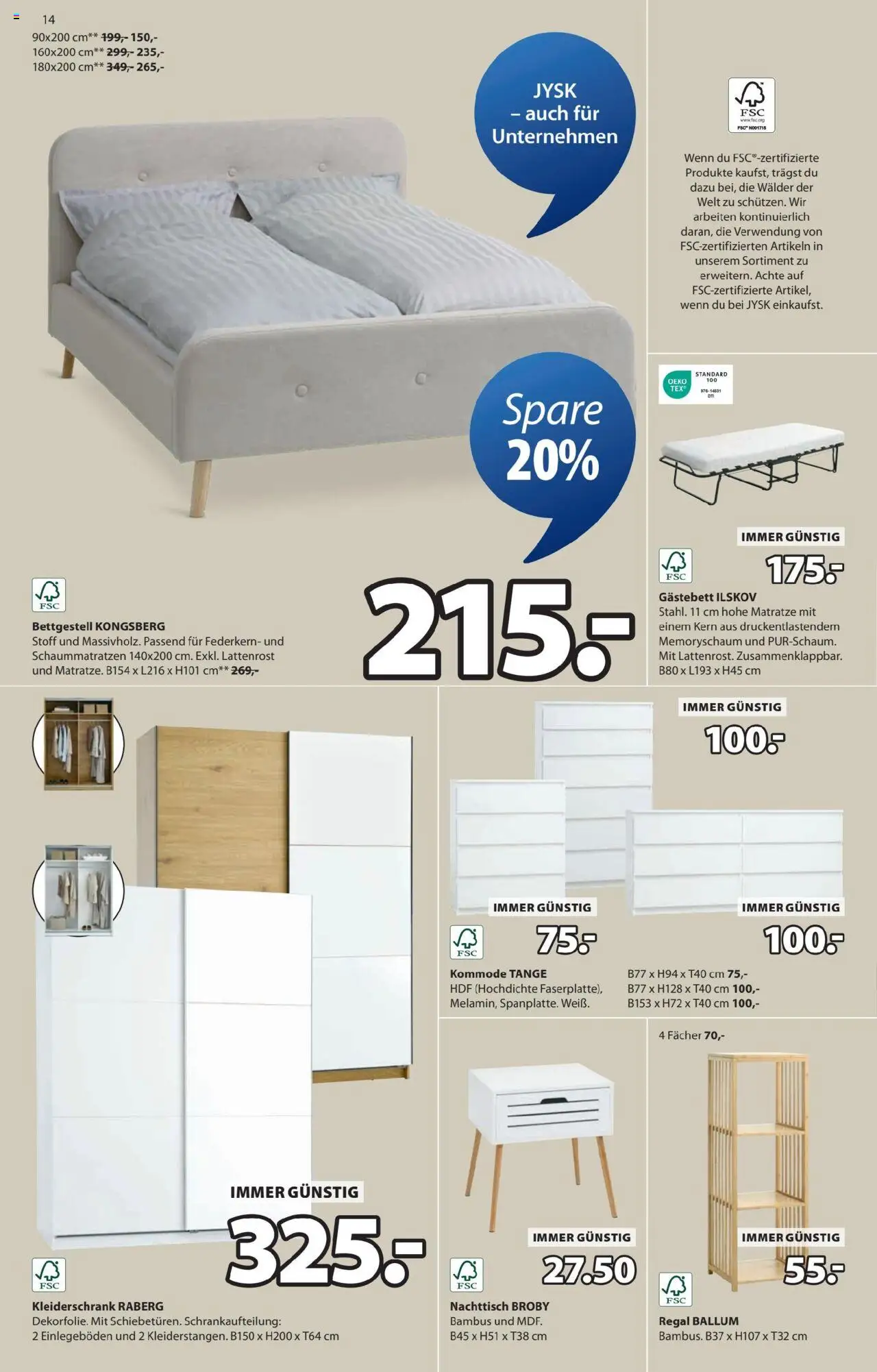 JYSK Angebote gültig ab 13.08.2025 | Seite: 14 | Produkte: Matratze, Kleiderschrank, Kommode, Regal