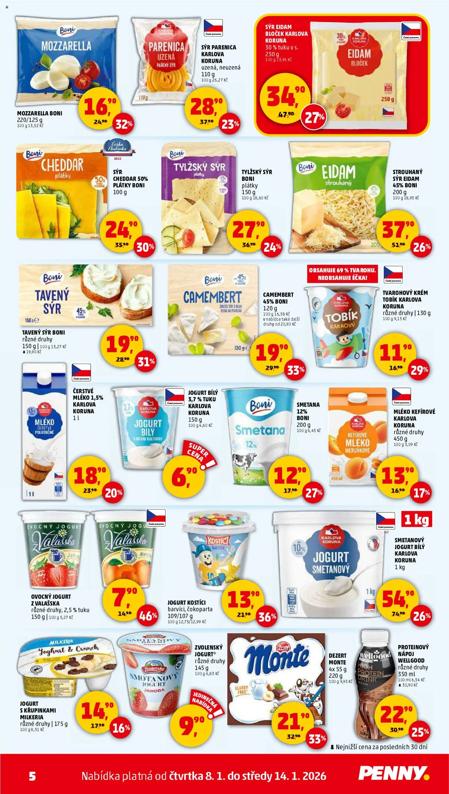 Penny Market leták - Čtvrtečník od 08.01.2026 | Strana: 5 | Produkty: Mléko, Jogurt, Smetana, Protein