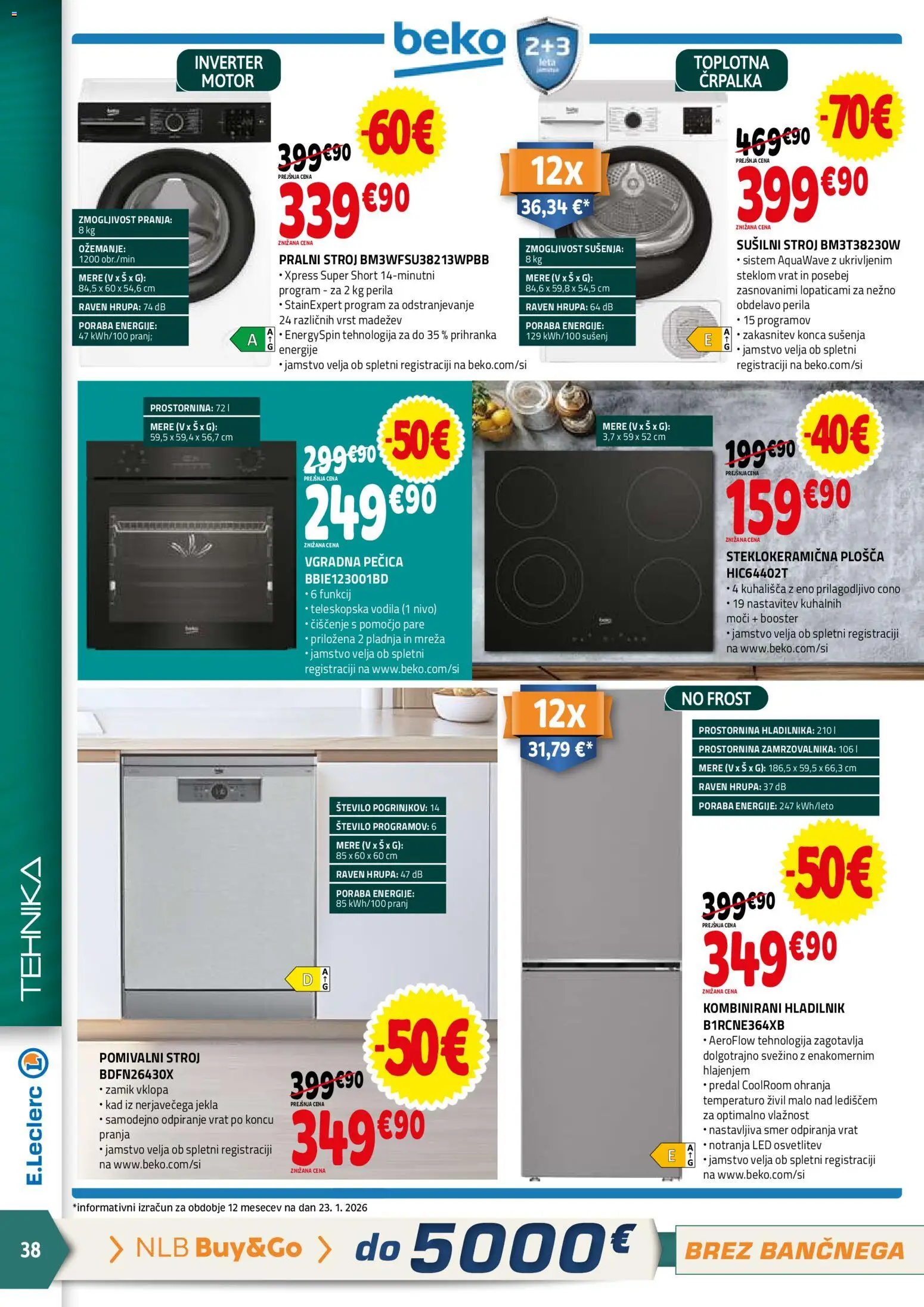 Novi E.leclerc katalog ponudbe – veljaven od 04.02.2026 | Stran: 38 | Izdelki: Črpalka, Pralni stroj, Susilni stroj, Vgradna pečica