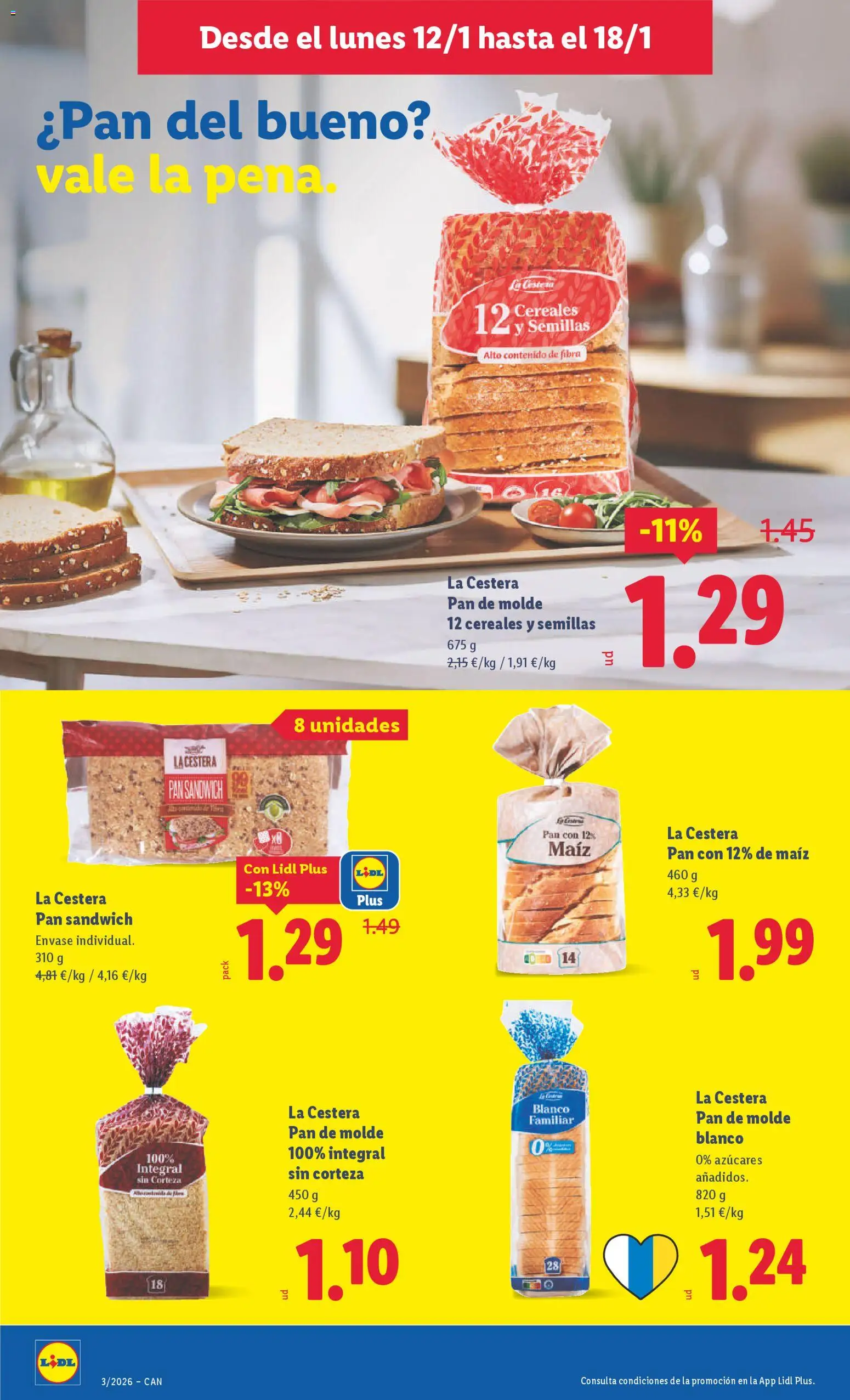 Lidl -Canarias │ válido desde el 12.01.2026 | Página: 10 | Productos: Pan, Cereales, Pan de molde