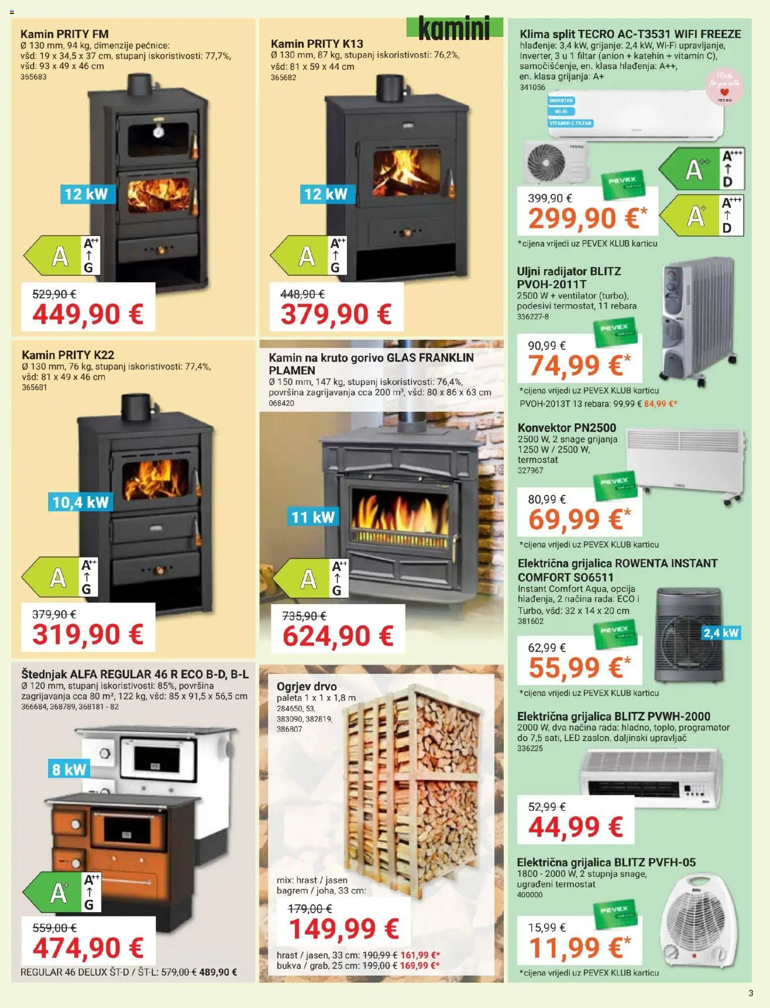 Pevex katalog | vrijedi od 23.10.2025 | Stranica: 3 | Proizvodi: Ventilator, Radijator, Klima, Kamin