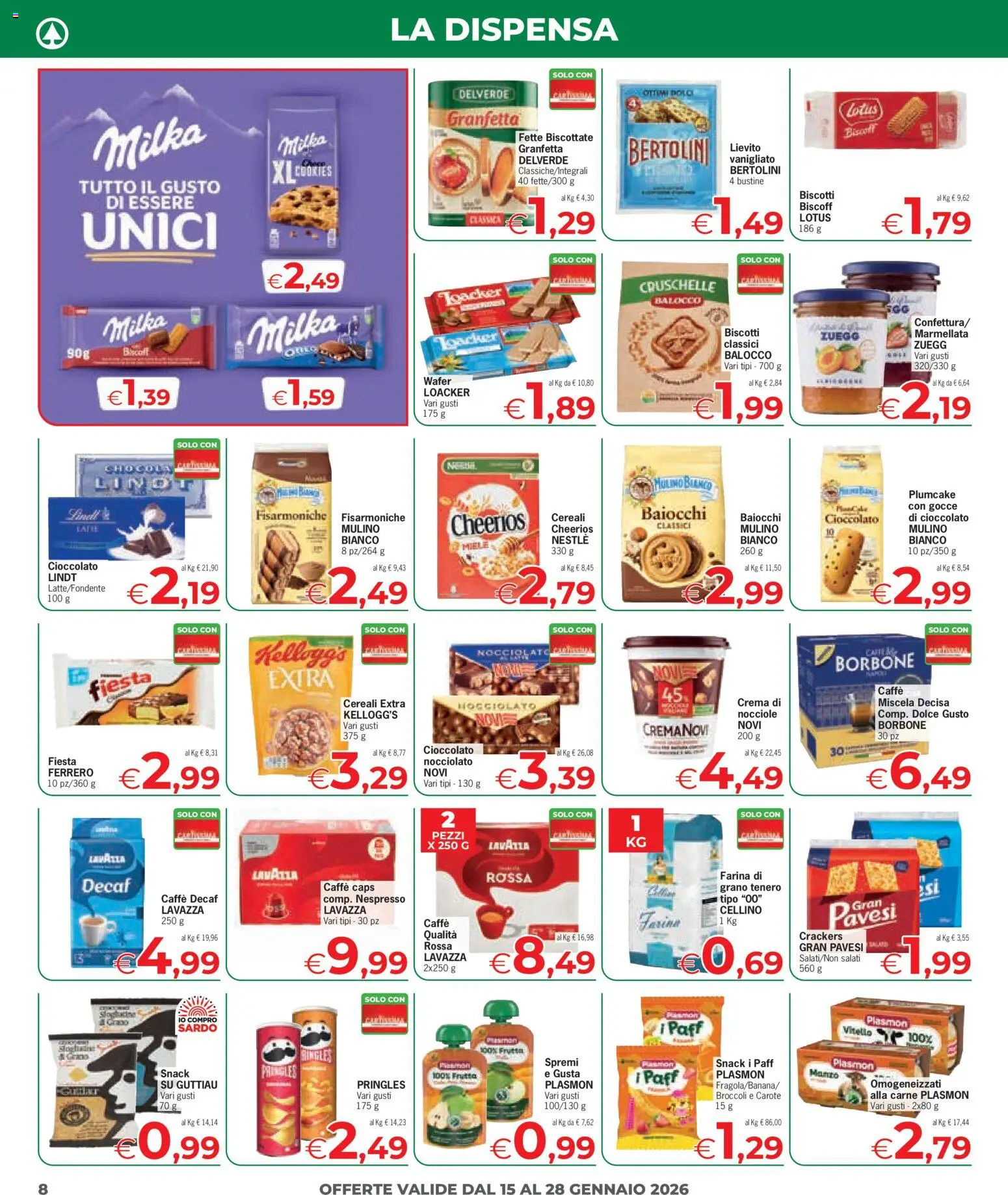 Volantino Despar del 15.01.2026 | Pagina: 8 | Prodotti: Caffè, Manzo, Crackers, Broccoli