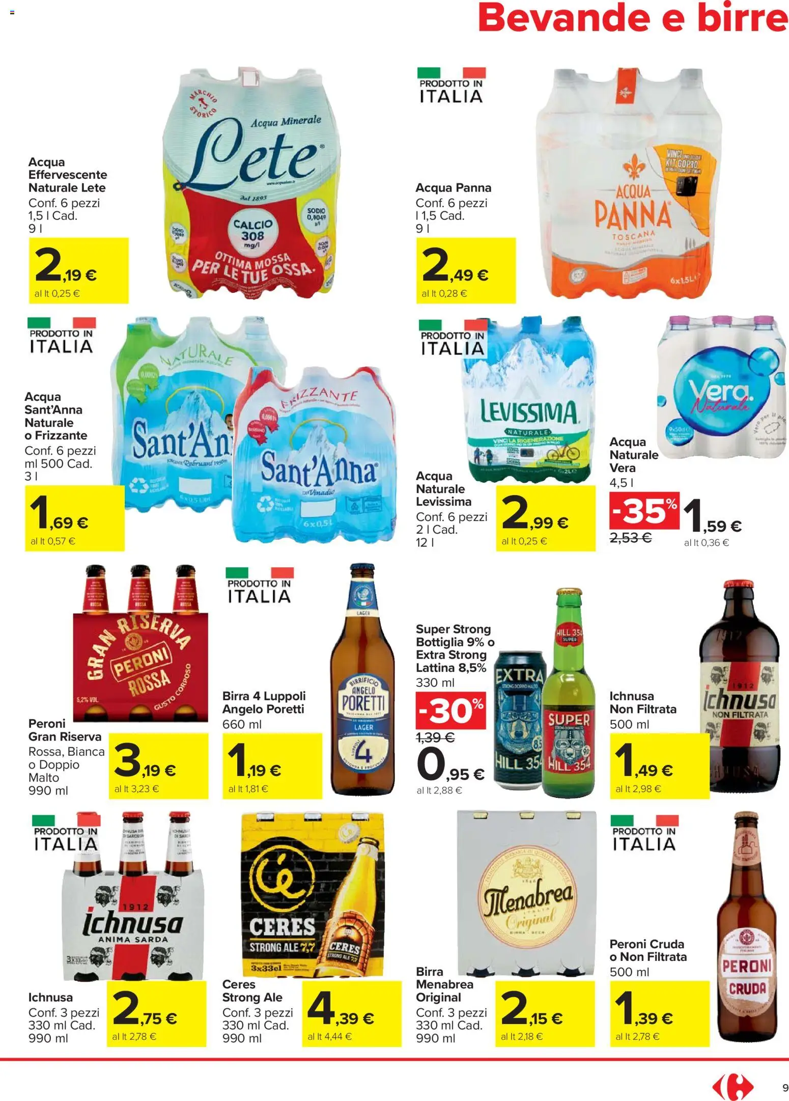 Volantino Carrefour del 27.12.2025 | Pagina: 9 | Prodotti: Birra, Panna, Acqua, Bottiglia