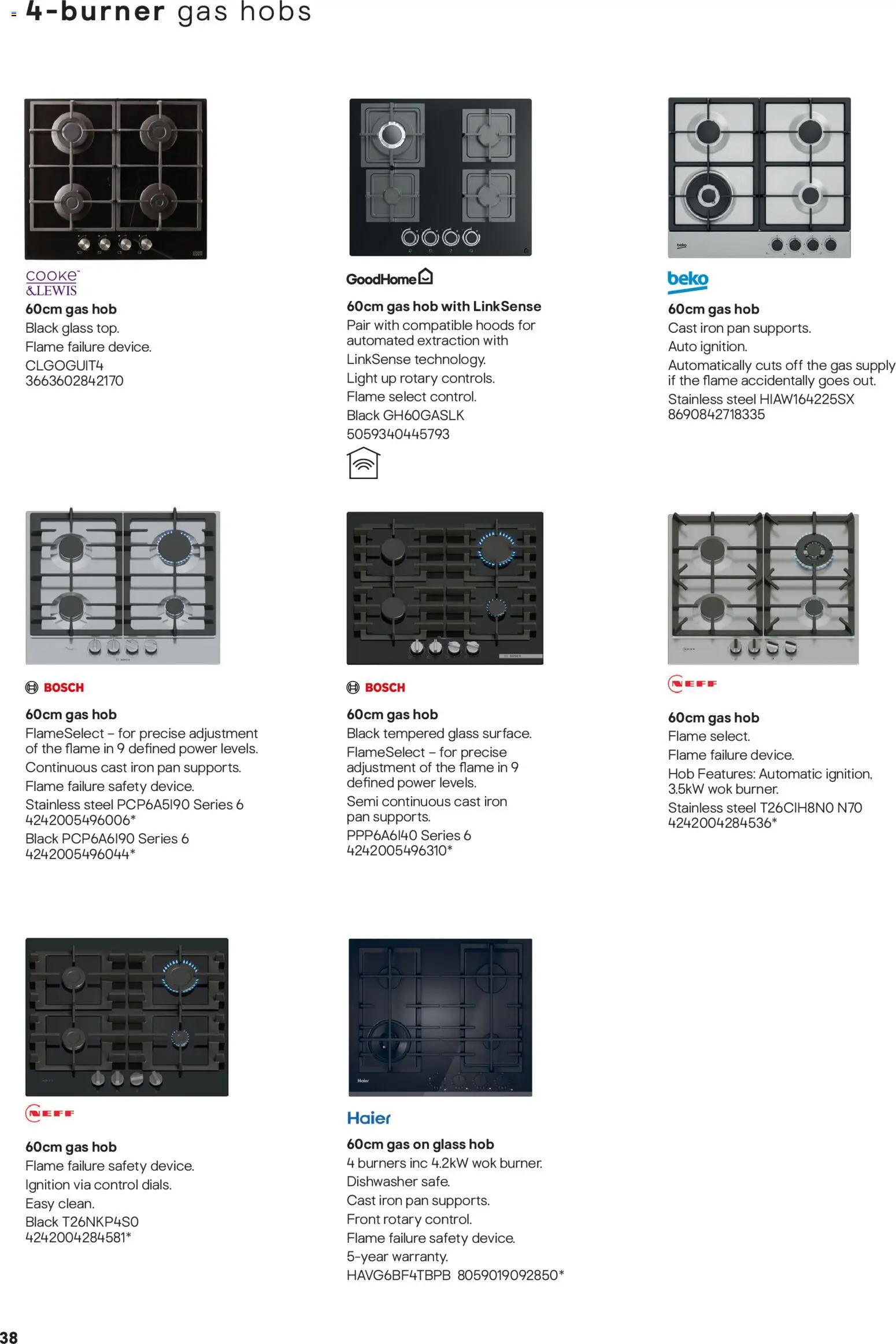 {H1} | Page: 38 | Products: Gas hobs, Hob, Dishwasher, Iron