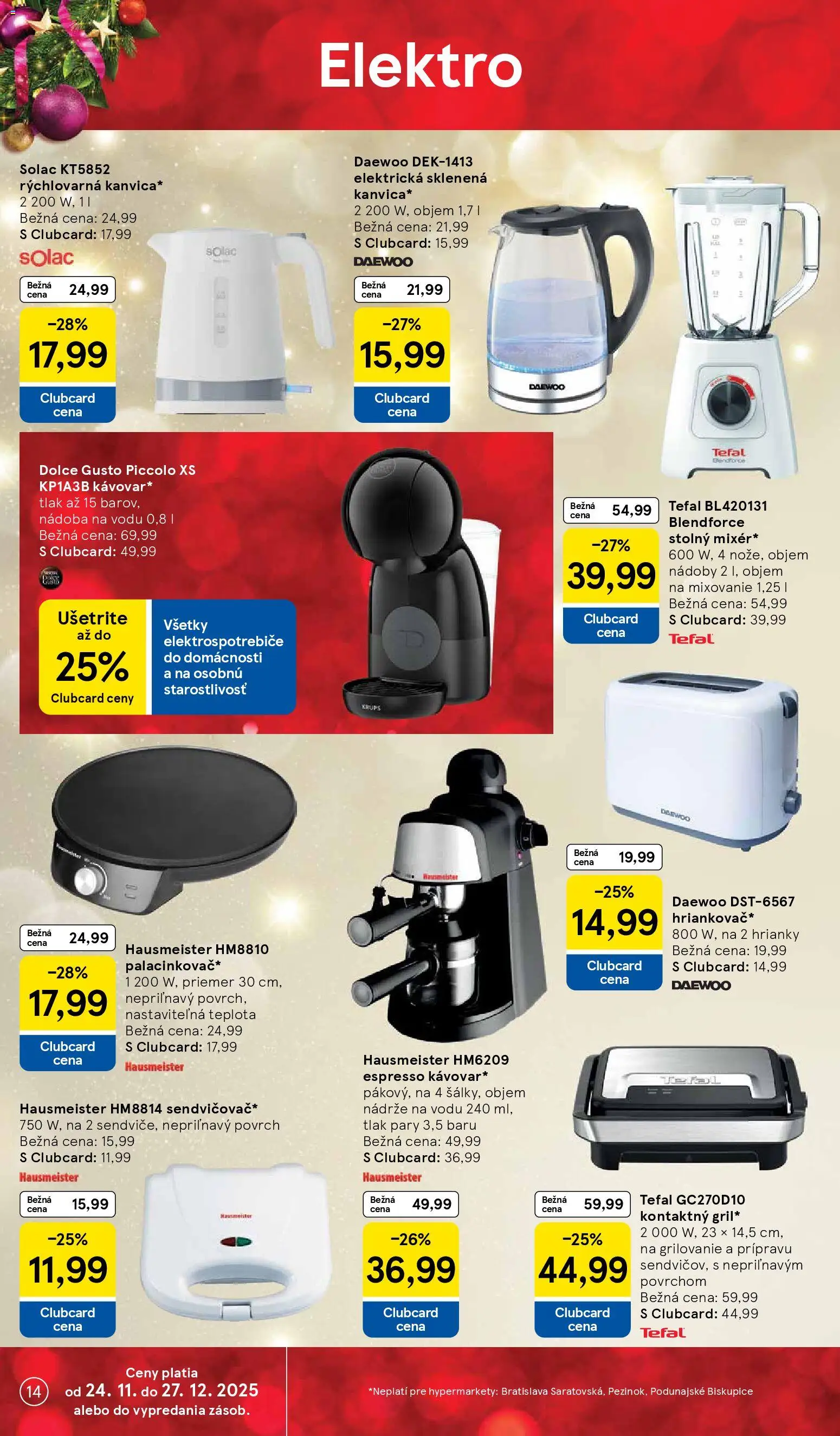 Nové Tesco akcie – leták je platný od 24.11.2025 | Strana: 14 | Produkty: Dolce Gusto, Tefal