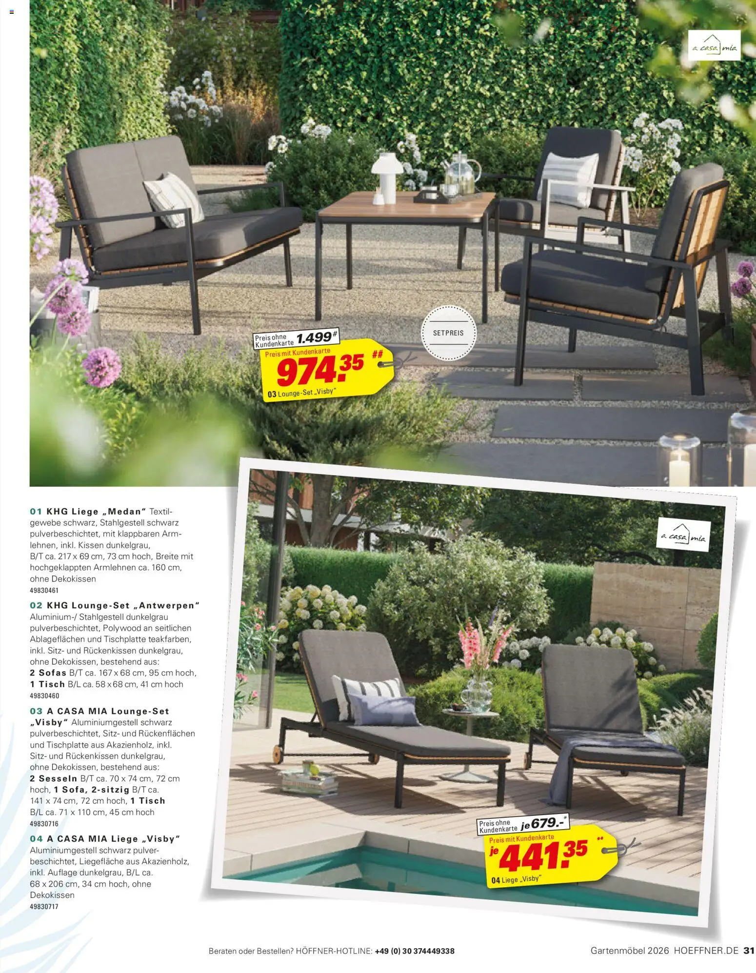 Höffner Prospekt Gartenmöbel – gültig ab 27.03.2026 | Seite: 31 | Produkte: Kissen, Tisch, Liege, Gartenmöbel