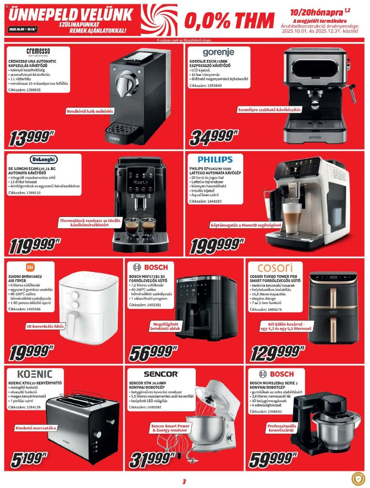 Media Markt akciós ujság - amely érvényes a következő dátumtól: 08.10.2025 | Oldal: 3 | Termékek: Kenyérpirító, Kávégép, Automata kávéfőző, Konyhai robotgép