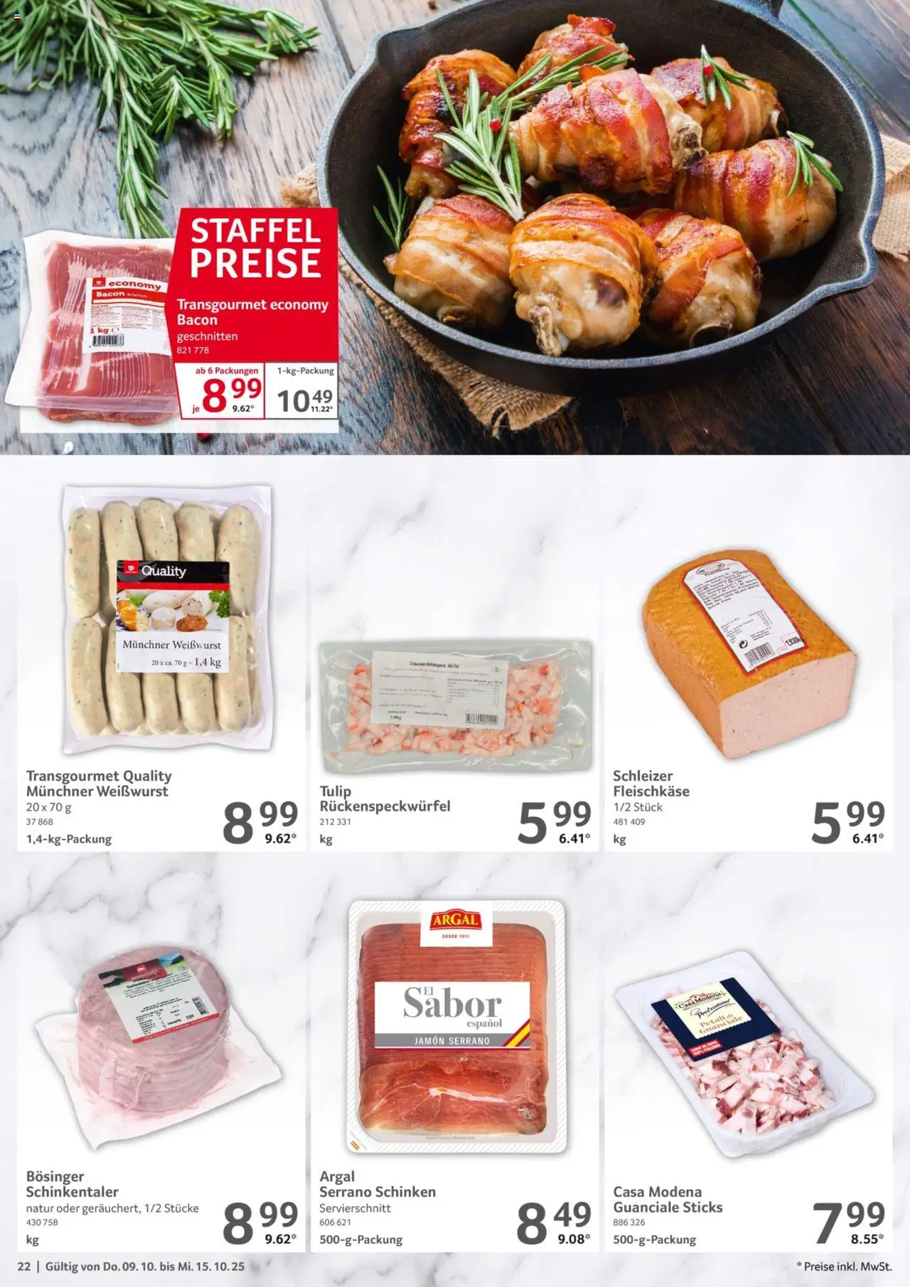 Selgros Prospekt 	 – gültig ab 09.10.2025 | Seite: 22 | Produkte: Weißwurst, Serrano schinken, Schinken