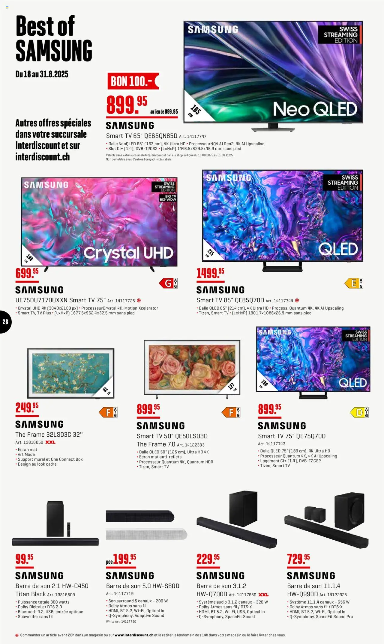 Interdiscount Aktionen FR ab 25.08.2025 | Seite: 28 | Produkte: Box, Audio, TV, Samsung