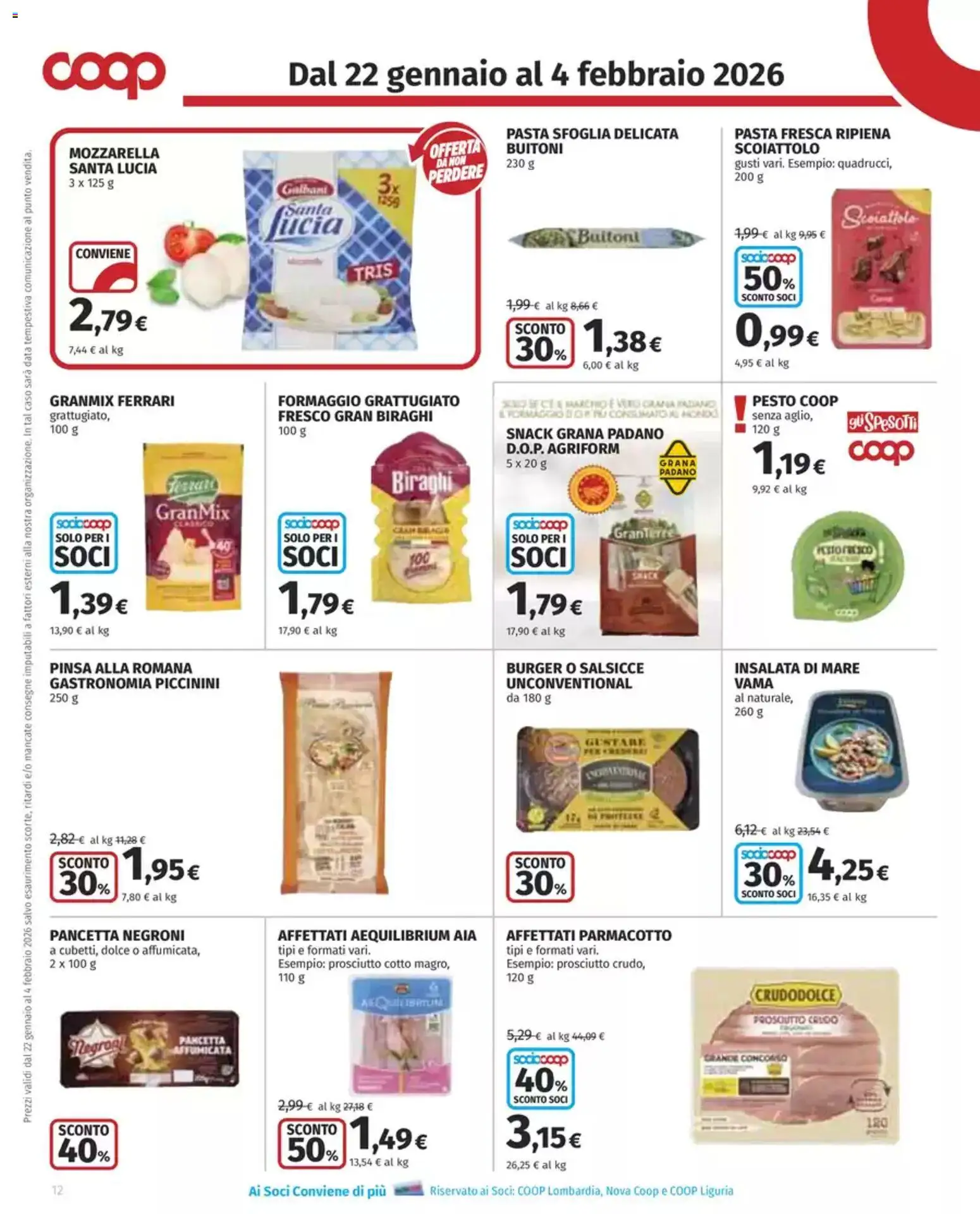 Volantino COOP del 22.01.2026 | Pagina: 12 | Prodotti: Pasta sfoglia, Mozzarella, Formaggio, Grana Padano