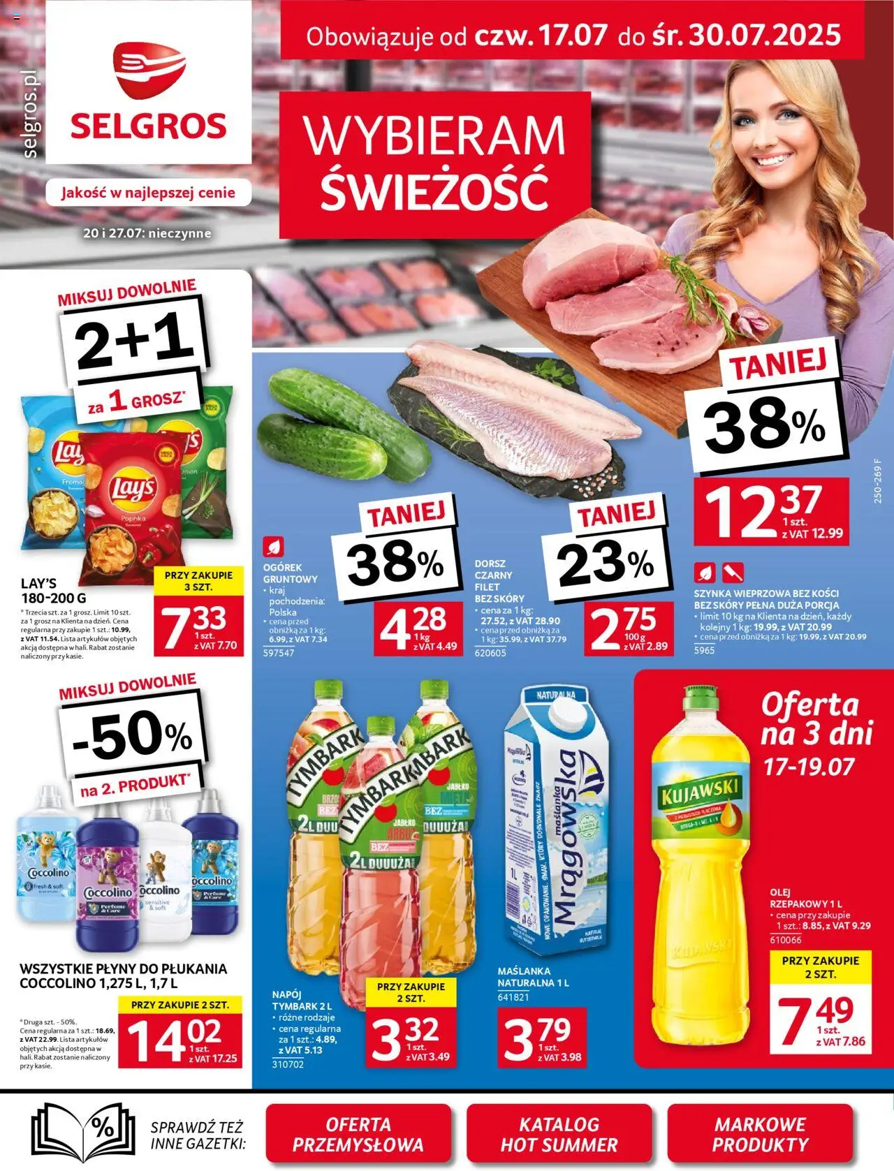 Selgros cash&carry Gazetka od 17.07.2025 | Strona: 1 | Produkty: Maślanka, Szynka wieprzowa, Coccolino, Dorsz