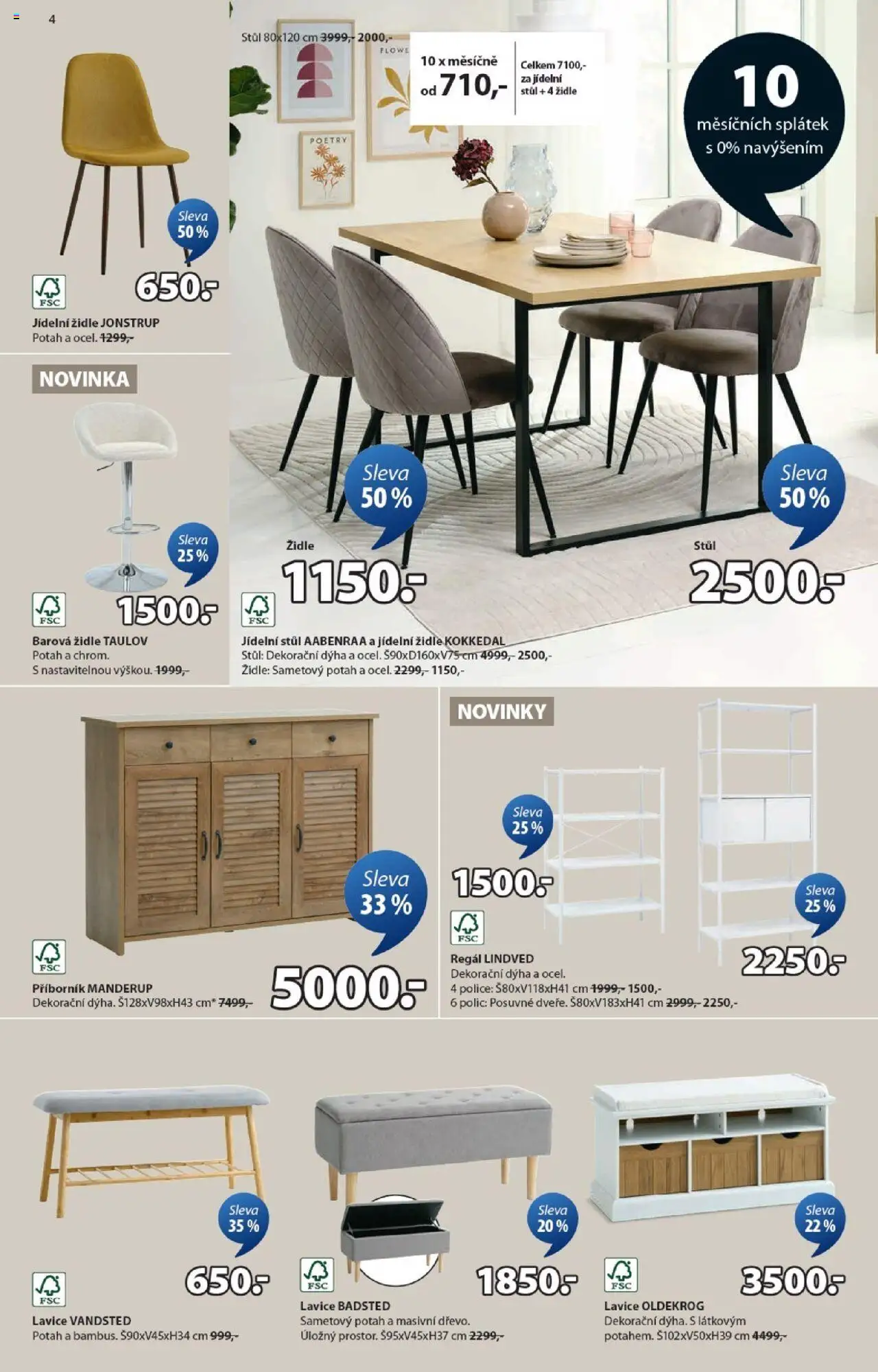 JYSK leták - Slevy od 29.09.2025 | Strana: 4 | Produkty: Regál, Stůl, Židle, Příborník