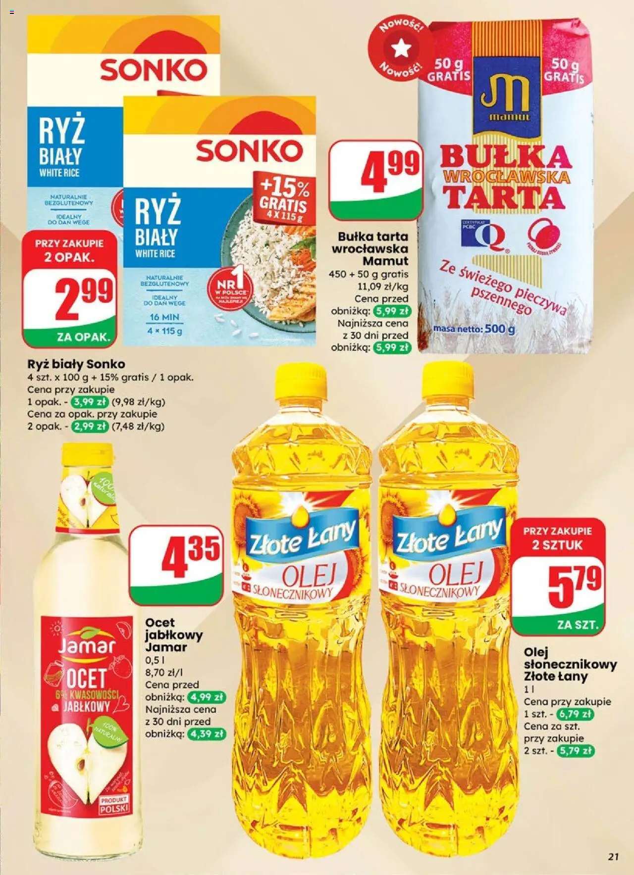 Dino Gazetka od 01.10.2025 | Strona: 21 | Produkty: Olej słonecznikowy, Ocet jabłkowy, Bułka tarta, Ryż