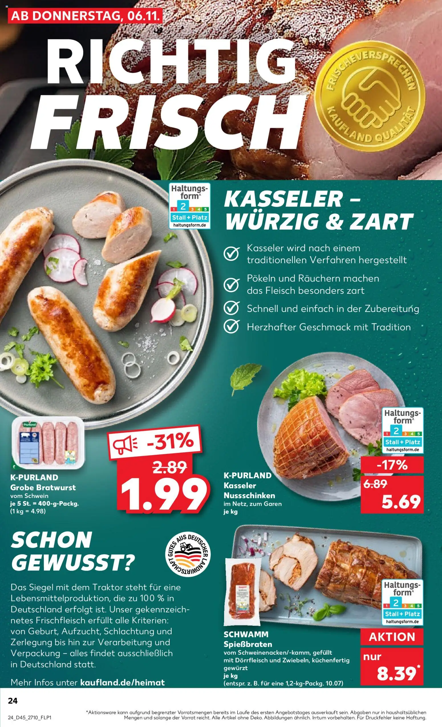 Kaufland prospekt Zeitz	 – gültig ab 06.11.2025 | Seite: 24 | Produkte: Bratwurst, Fleisch
