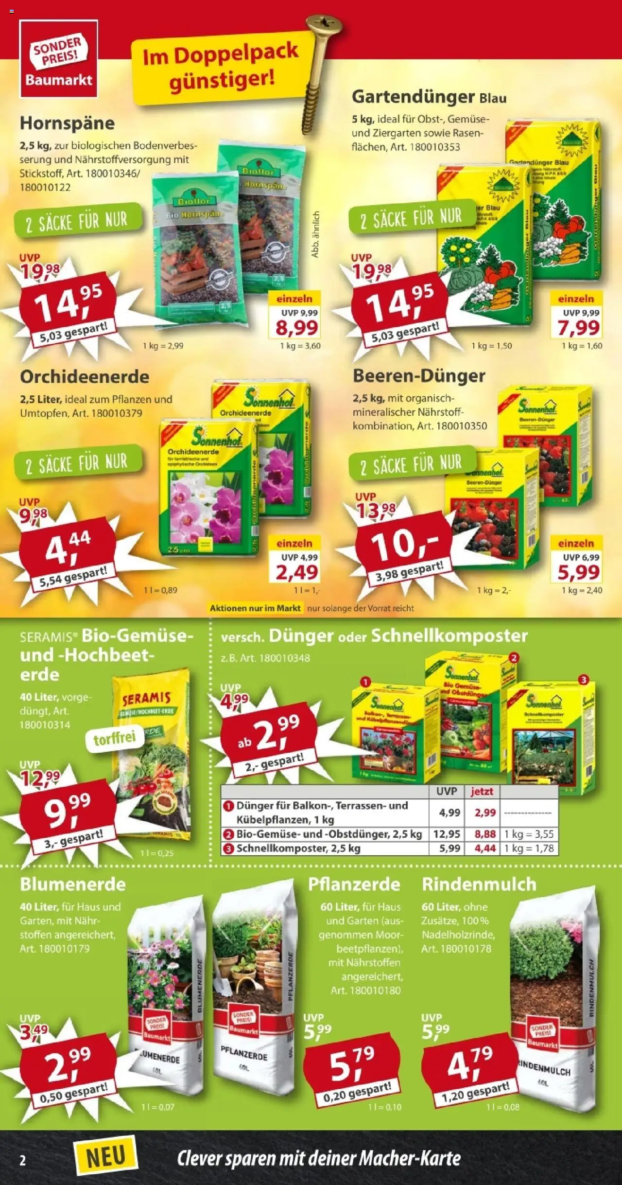 Sonderpreis Baumarkt Prospekt 	 - gültig ab dem 02.08.2025 | Seite: 2 | Produkte: Rindenmulch, Pflanzerde, Blumenerde, Gemüse