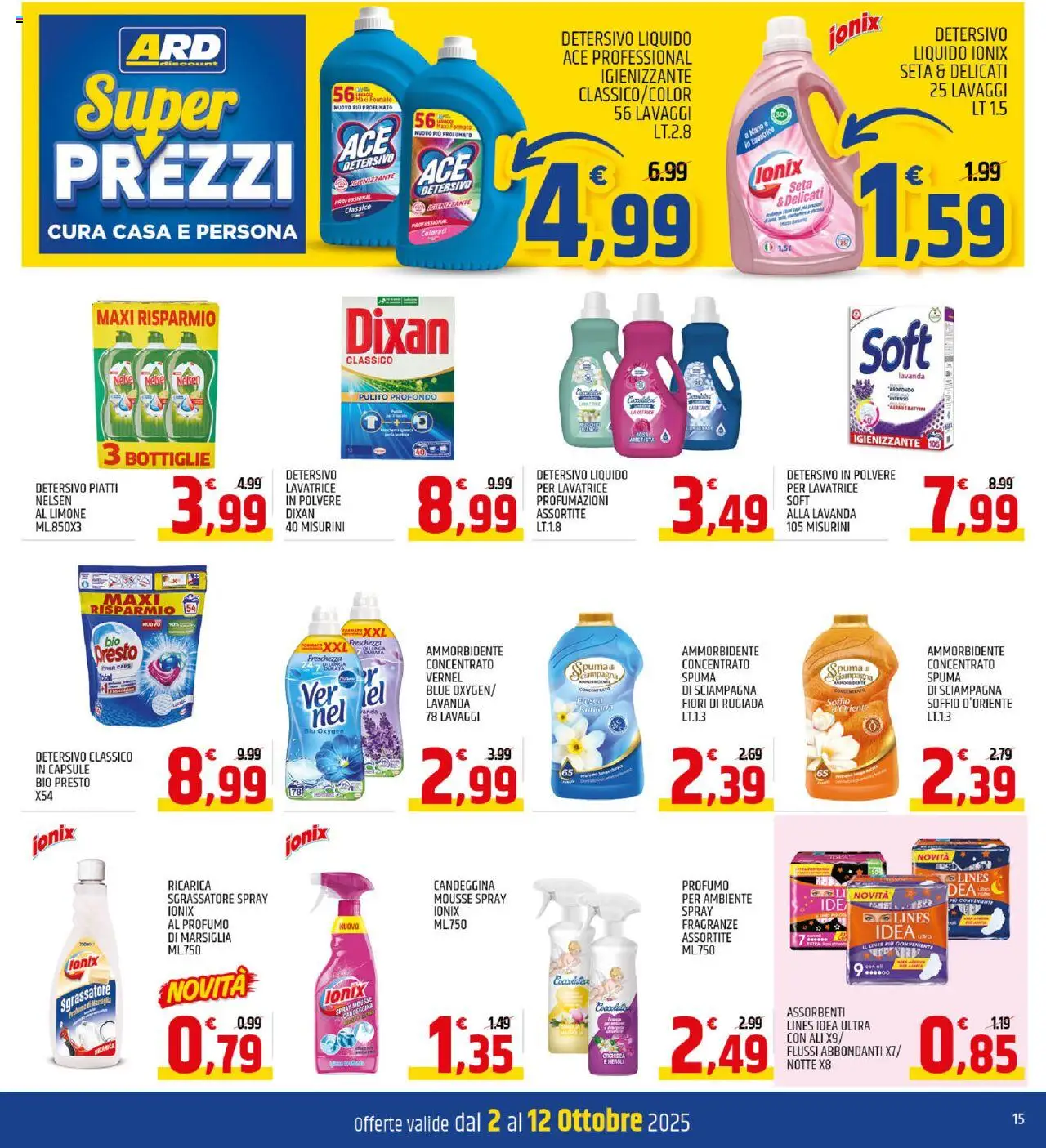 Volantino ARD Discount del 02.10.2025 | Pagina: 15 | Prodotti: Detersivo in polvere, Candeggina, Lavatrice, Orchidea