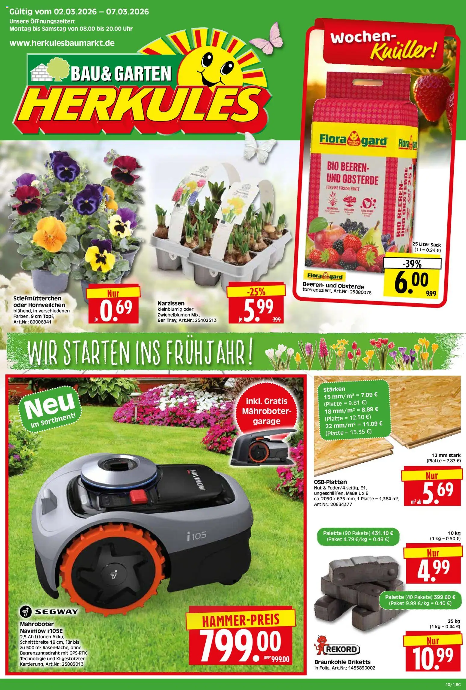 HERKULES Bau & Garten – gültig ab 02.03.2026 | Seite: 1 | Produkte: Stiefmutterchen, Uhr