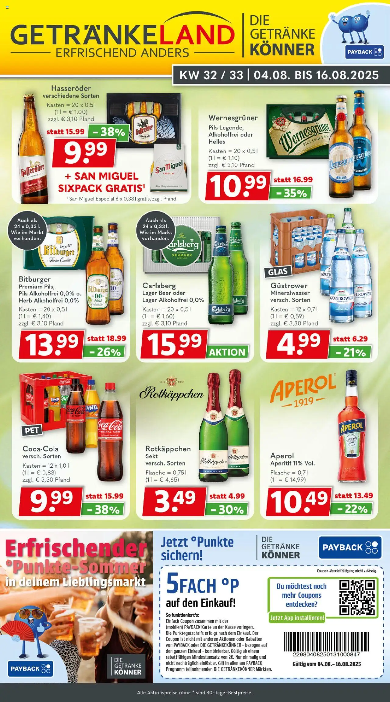 Getränkeland Prospekt 	 - gültig ab dem 04.08.2025 | Seite: 1 | Produkte: Bitburger, Coca cola, Burger, Mineralwasser
