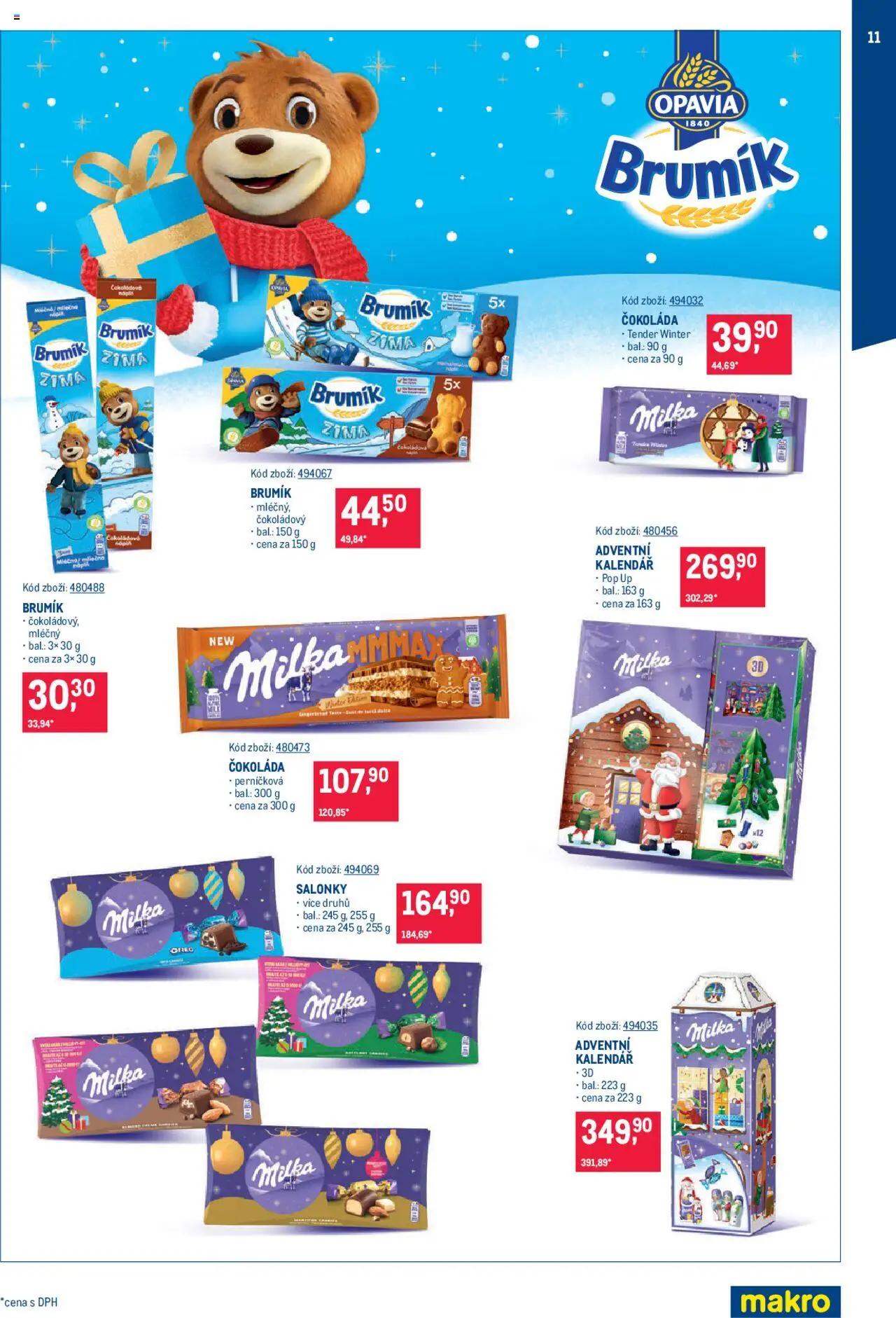 Makro leták - Mikulášské čokolády od 08.10.2025 | Strana: 11 | Produkty: Milka, Adventní kalendář, Adventní kalendář milka, Brumik