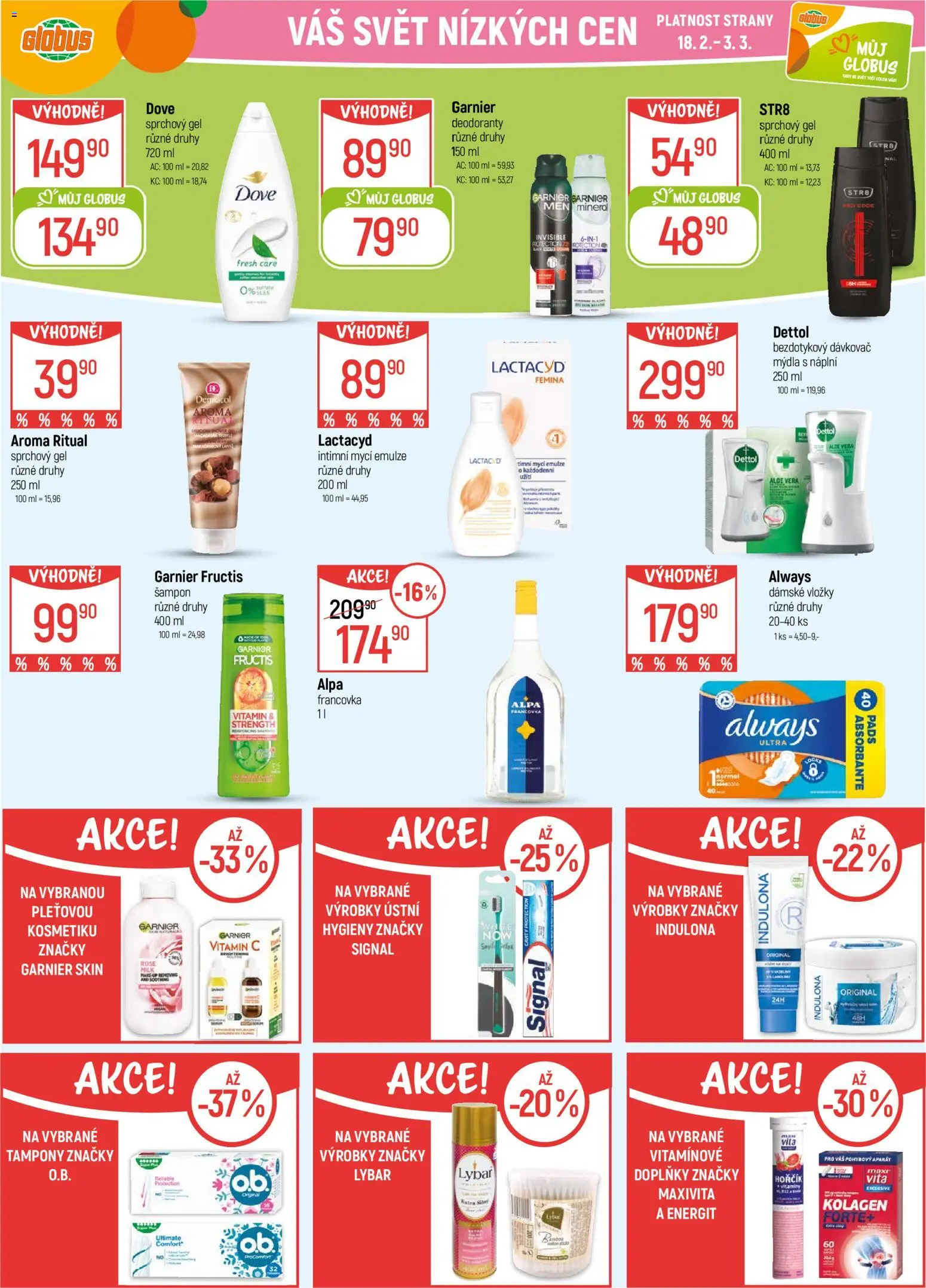 Globus leták - Plzeň od 18.02.2026 | Strana: 35 | Produkty: Sprchový gel, Hořčík, Vložky, Alpa