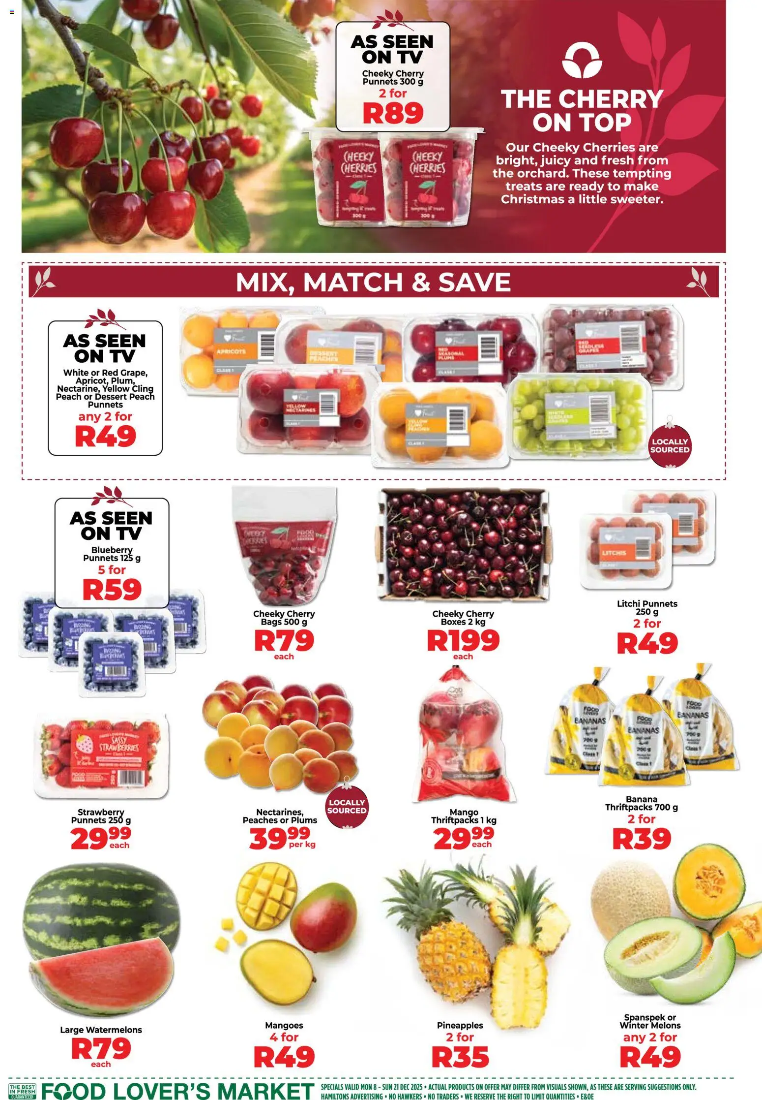 New Food Lover's Market catalogue – valid from 08.12.2025 | Page: 3 | Products: Cherries, TV, Bananas, Peach
