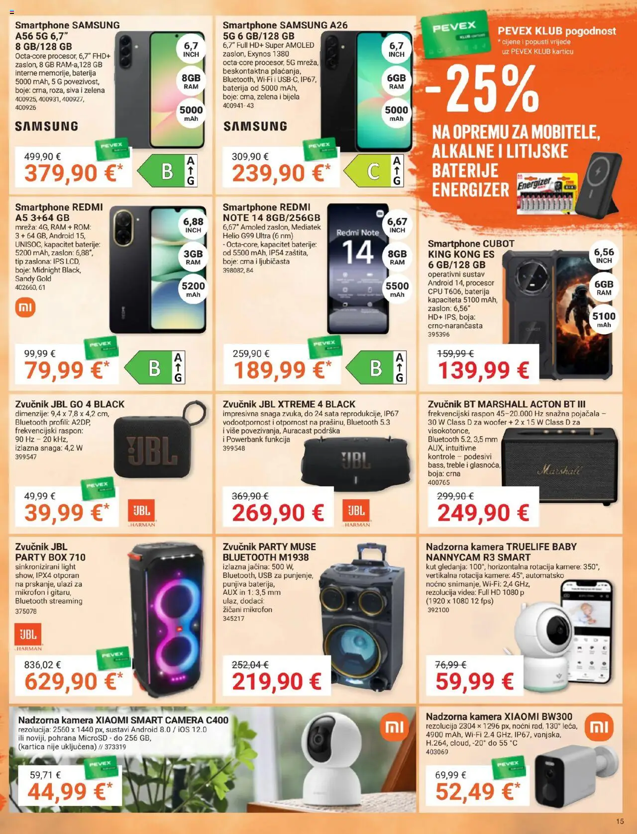 Pevex katalog | vrijedi od 28.08.2025 | Stranica: 15 | Proizvodi: Baterije, Smartphone, Mikrofon, Zvučnik