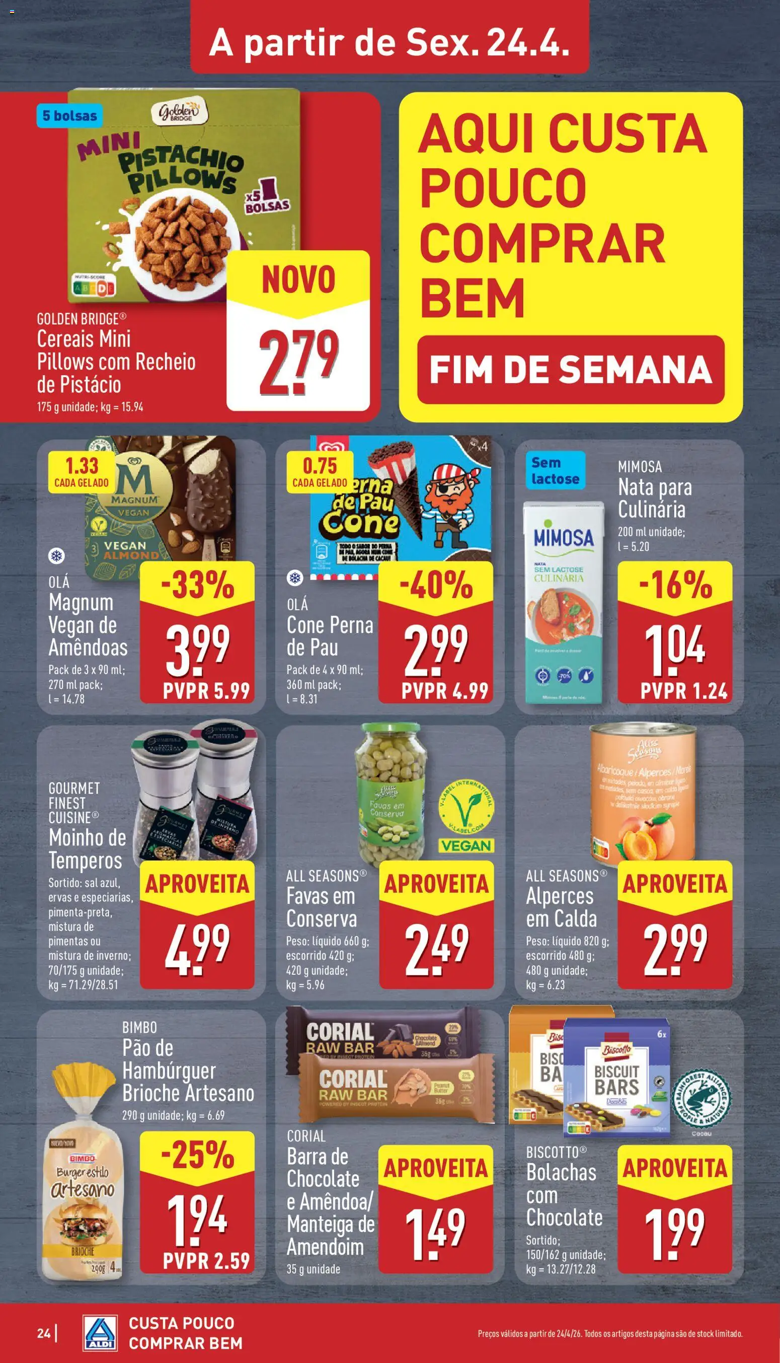 Aldi folheto │ válido de 20.04.2026 | Página: 24 | Produtos: Amêndoas, Bolachas, Hambúrguer, Chocolate