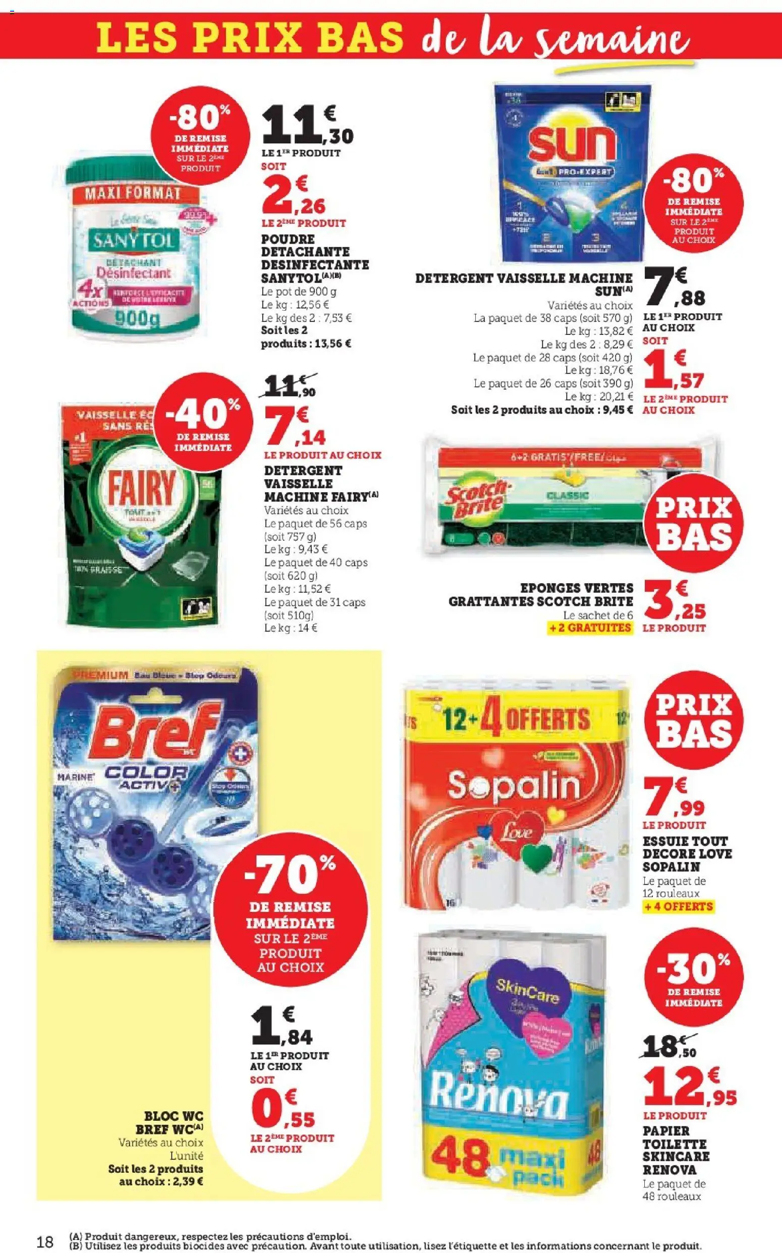 {H1} | Page: 18 | Produits: Fairy, Poudre, Détachant, bloc WC