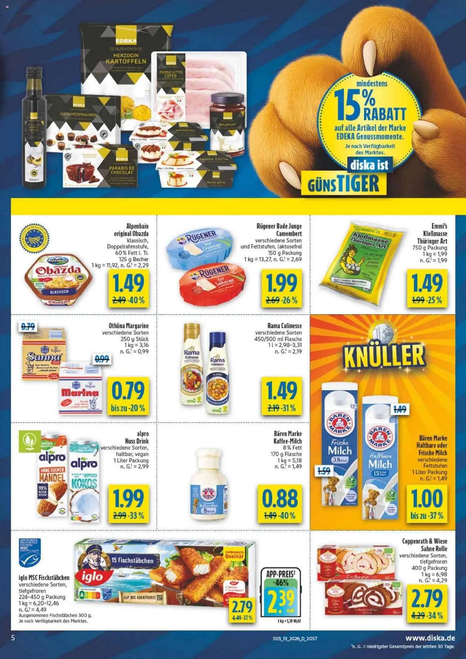 Diska Prospekt 	 – gültig ab 23.03.2026 | Seite: 5 | Produkte: Rama, Iglo, Kartoffeln, Alpro
