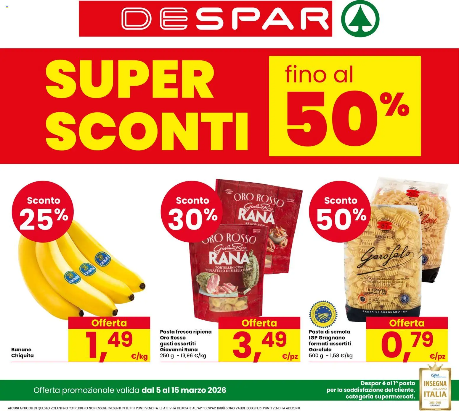 Volantino Despar del 05.03.2026 | Pagina: 1 | Prodotti: Banane, Pasta, Fusilli