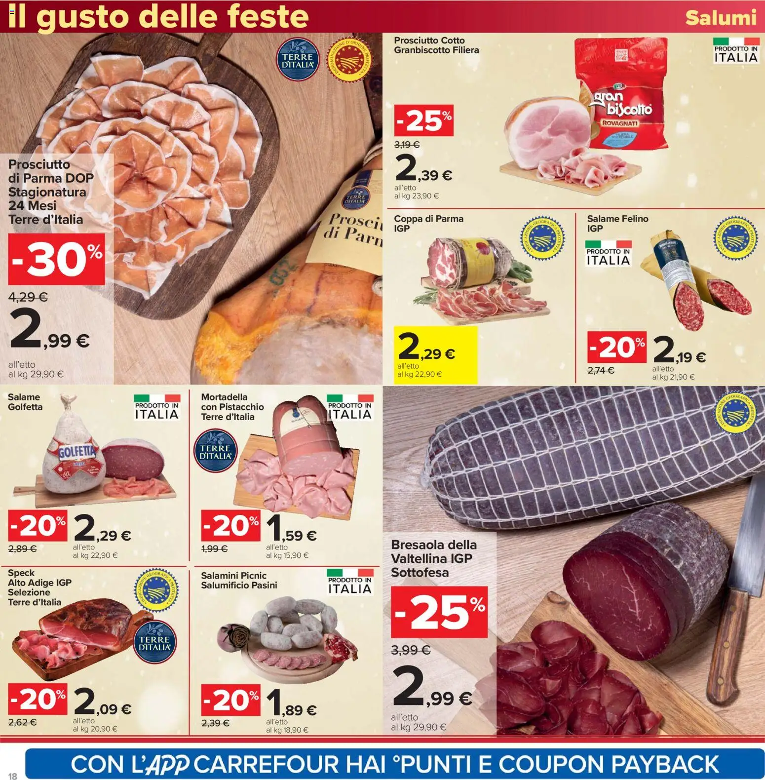 Volantino Carrefour del 16.12.2025 | Pagina: 18 | Prodotti: Prosciutto Cotto, Salame, Bresaola, Prosciutto
