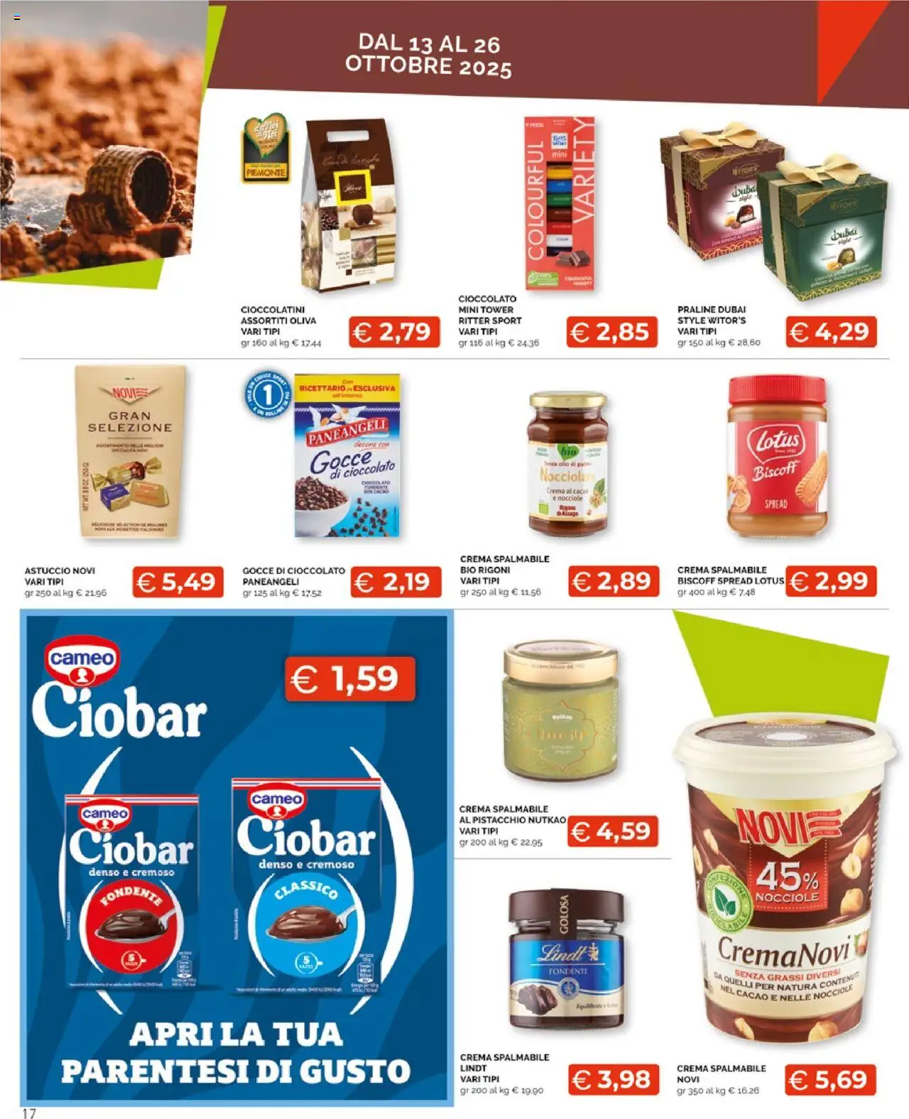 Volantino Mercatò del 13.10.2025 | Pagina: 17 | Prodotti: Cioccolato, Olio, Cacao, Cioccolatini