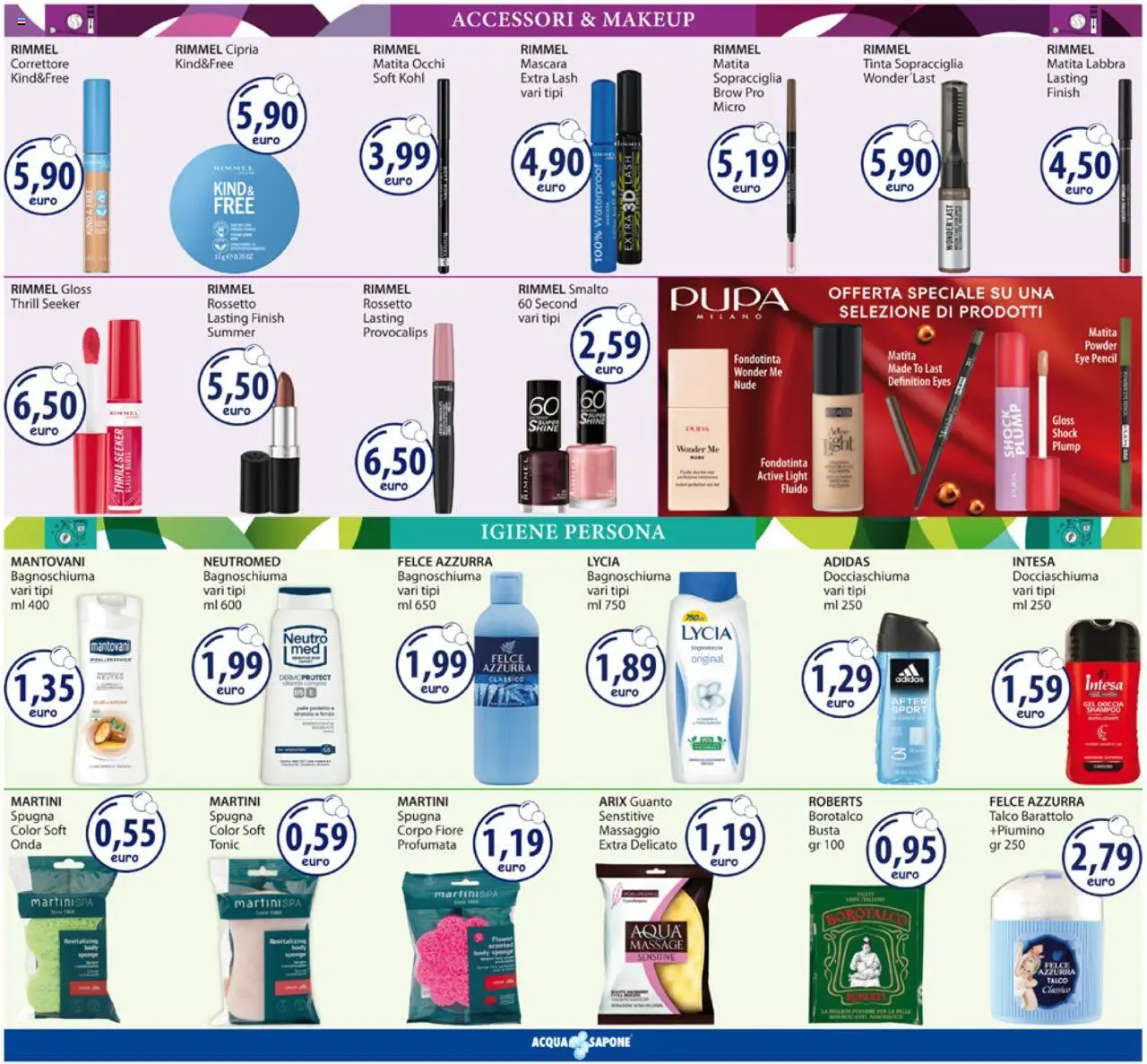 Volantino Acqua e Sapone del 20.10.2025 | Pagina: 5 | Prodotti: Spugna, Fondotinta, Bagnoschiuma, Talco