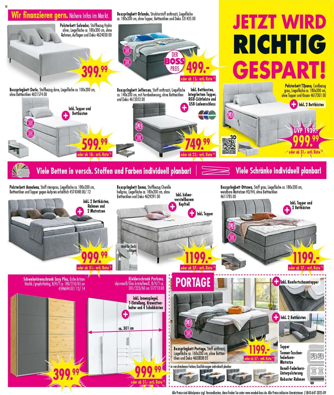 SB Möbel Boss Prospekt Neubrandenburg – gültig ab 18.10.2025 | Seite: 9 | Produkte: Matratze, Kleiderschrank, Boxspringbett, Polsterbett
