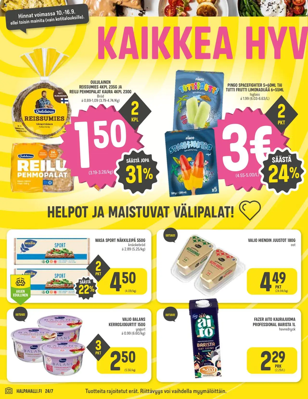 Halpa Halli tarjoukset – voimassa 10.09.2025 alkaen | Sivu: 2 | Tuotteet: Näkkileipä, Kaura, Kaurajuoma, Voi