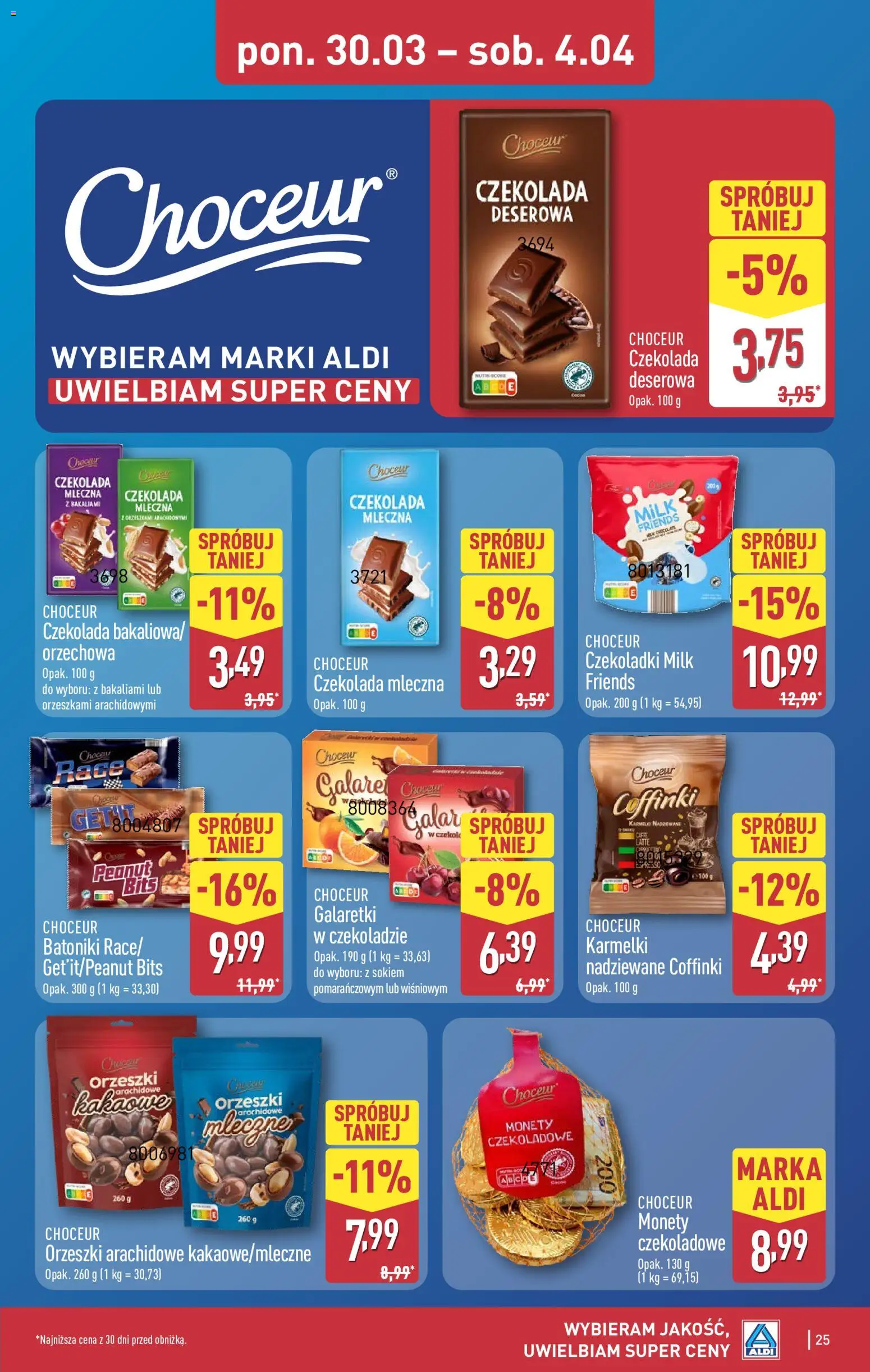 Aldi gazetka od 30.03.2026 | Strona: 25 | Produkty: Galaretki, Czekoladki, Czekolada mleczna, Czekolada