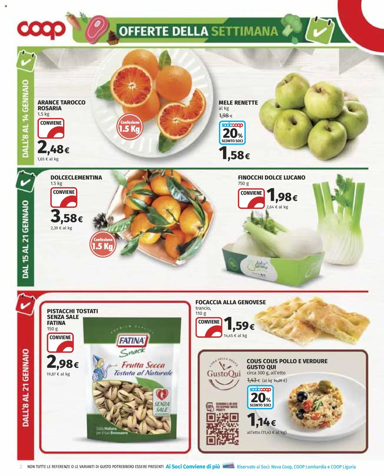 Volantino COOP del 08.01.2026 | Pagina: 2 | Prodotti: Pollo, Arance, Focaccia, Frutta