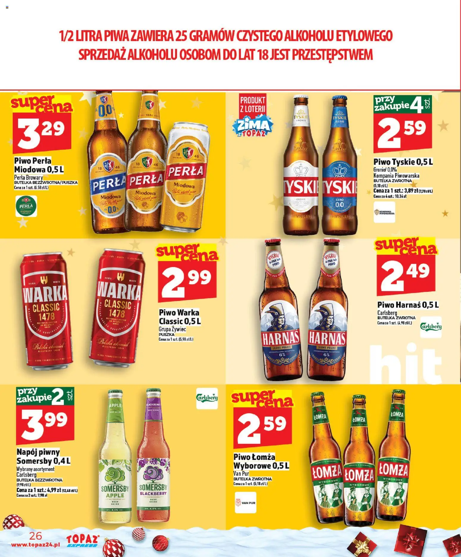 Topaz Gazetka - Express od 11.12.2025 | Strona: 26 | Produkty: Tyskie, Harnaś, Piwo, Somersby