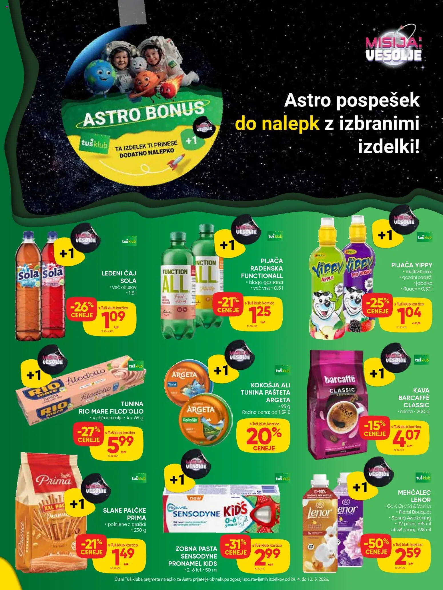 Novi Tuš katalog ponudbe – veljaven od 29.04.2026 | Stran: 9 | Izdelki: Tuna, Ledeni čaj, Kava, Caj