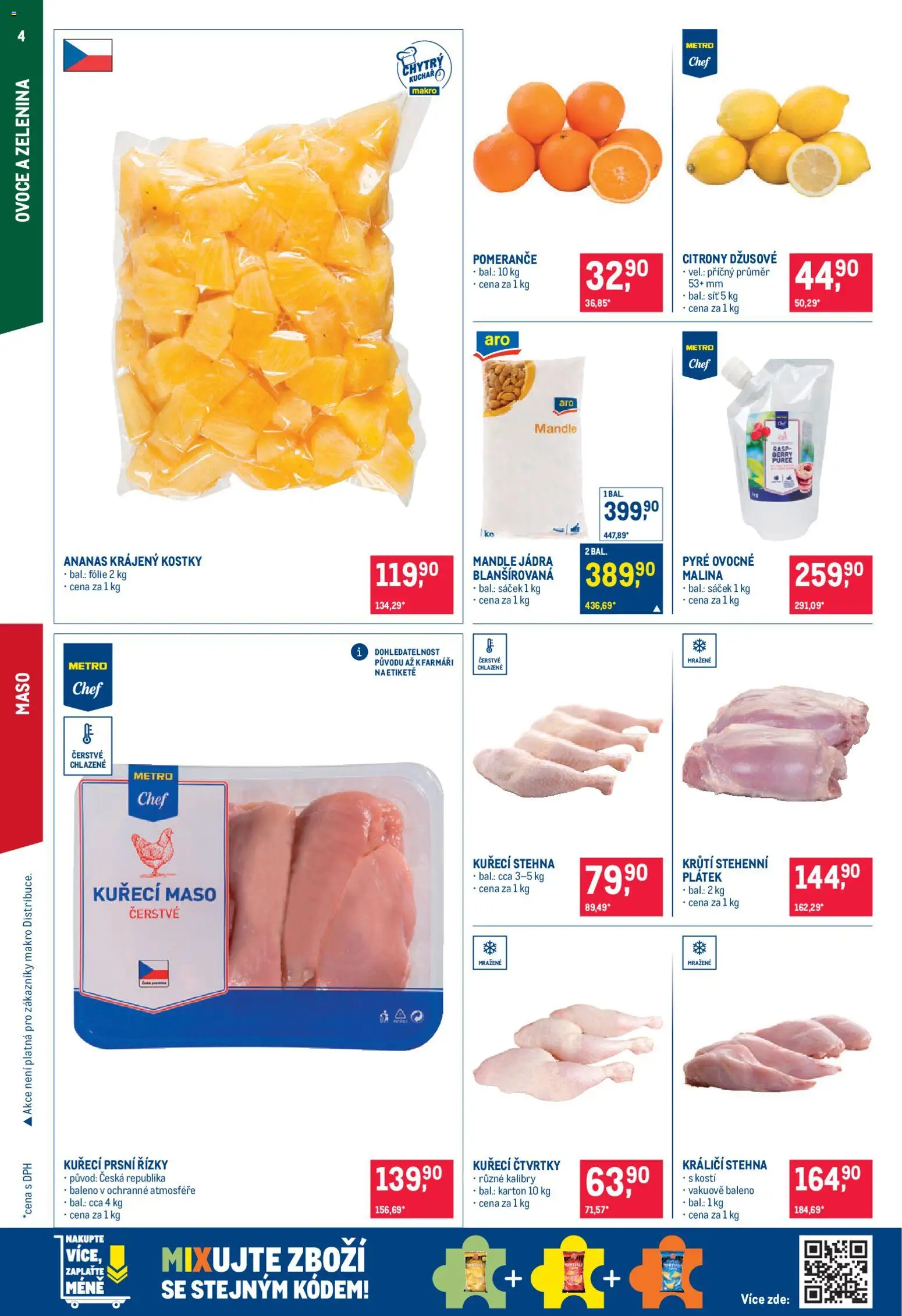 Makro leták - Gastronomie od 22.10.2025 | Strana: 4 | Produkty: Ovoce a zelenina, Kuřecí prsní řízky, Kostky, Kuřecí stehna