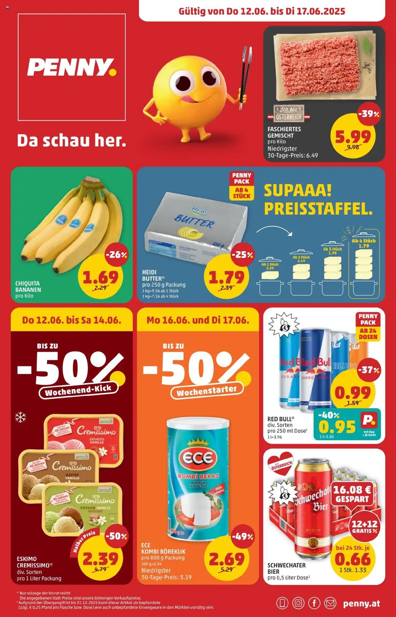 Penny Markt Flugblatt gültig ab 12.06.2025 | Seite: 1 | Produkte: Rizsliszt, Butter, Bier, Bananen
